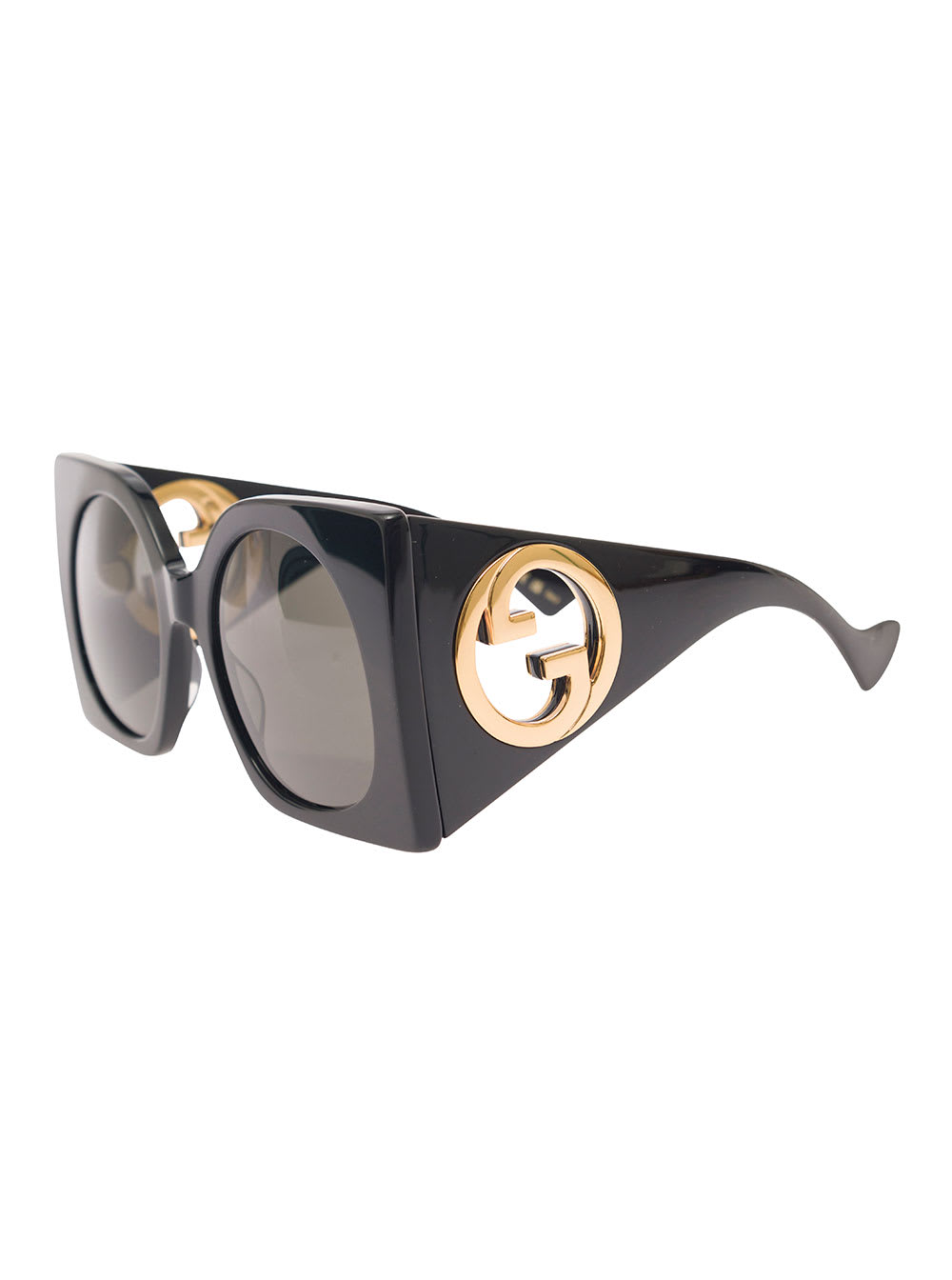 Gucci Gg1254s Black Square Sunglasses With Interlocking G Cut-out In Shiny Acetate Woman