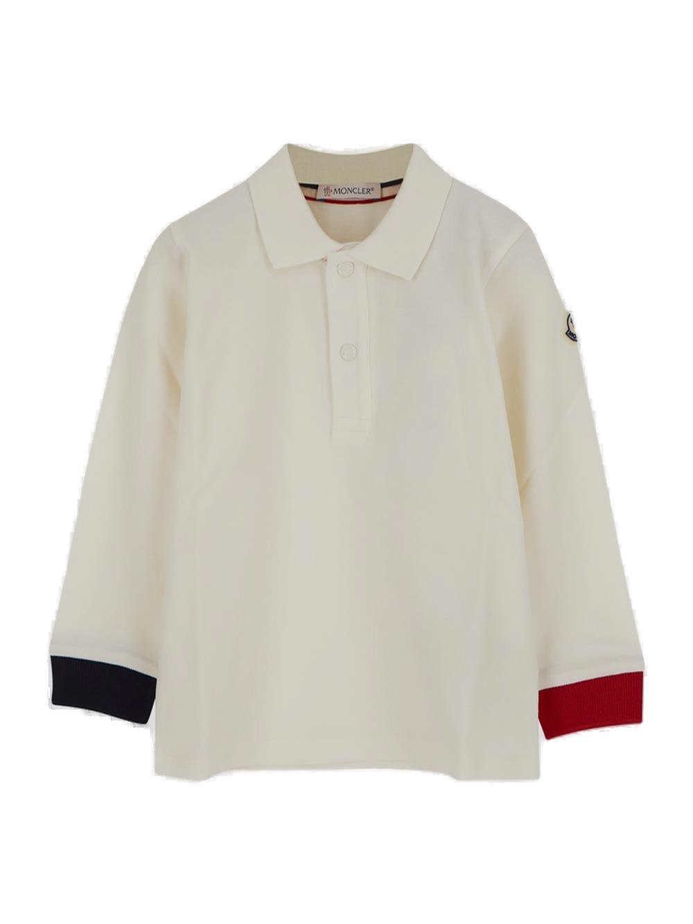 Moncler Button Detailed Long-sleeved Polo Shirt In Cream