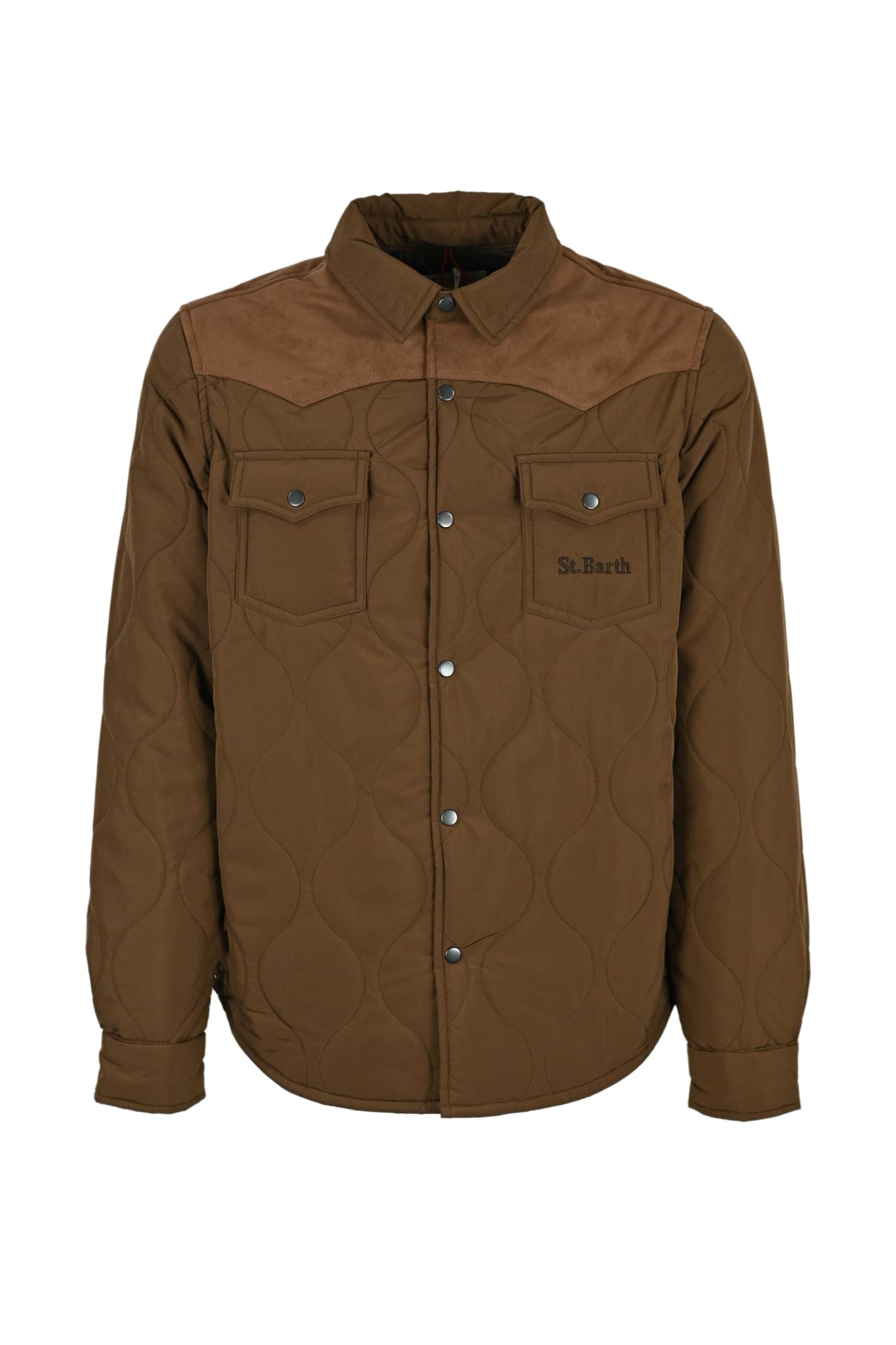 MC2 Saint Barth Brown Padded Mens Shirt With Patch Pockets