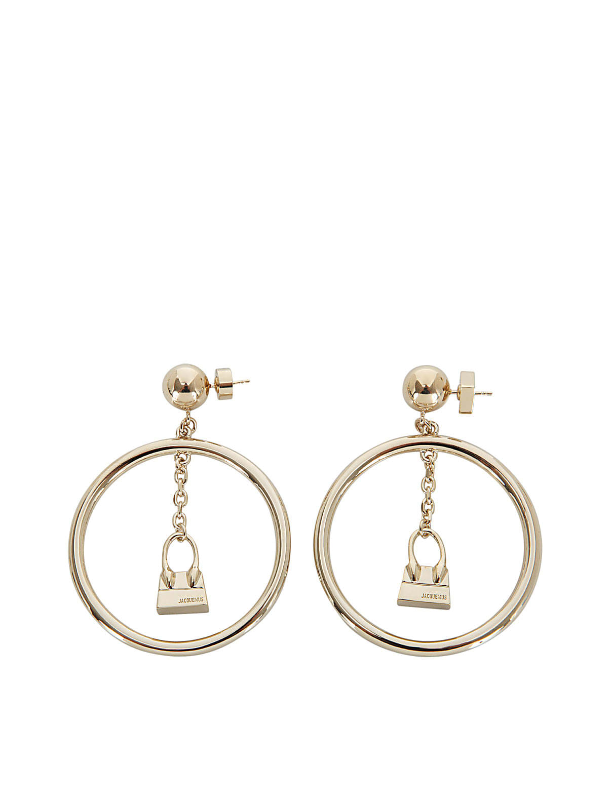 Shop Jacquemus L`anneau Chiquito Earrings With Circle Pendant In Light Gold