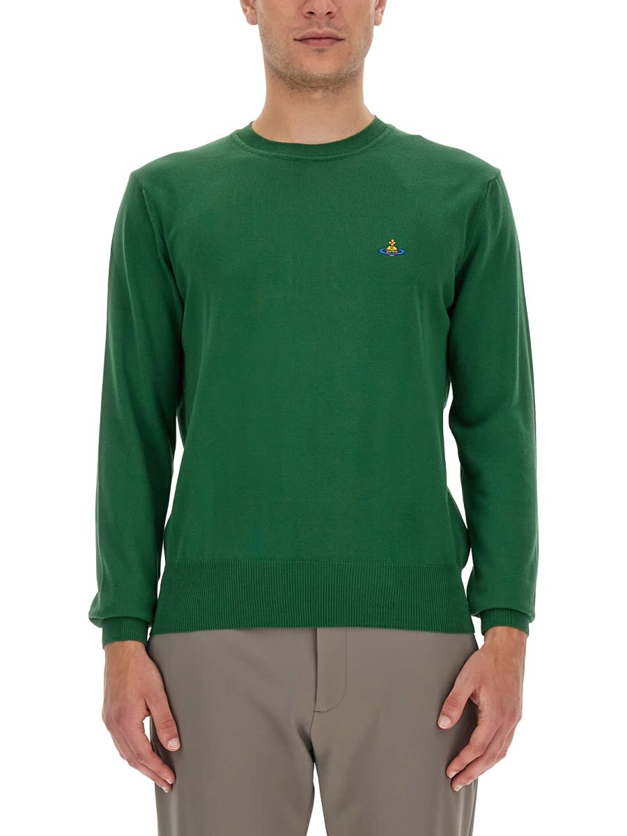 Vivienne Westwood Embroidered Orb Crew Neck Sweater In Green