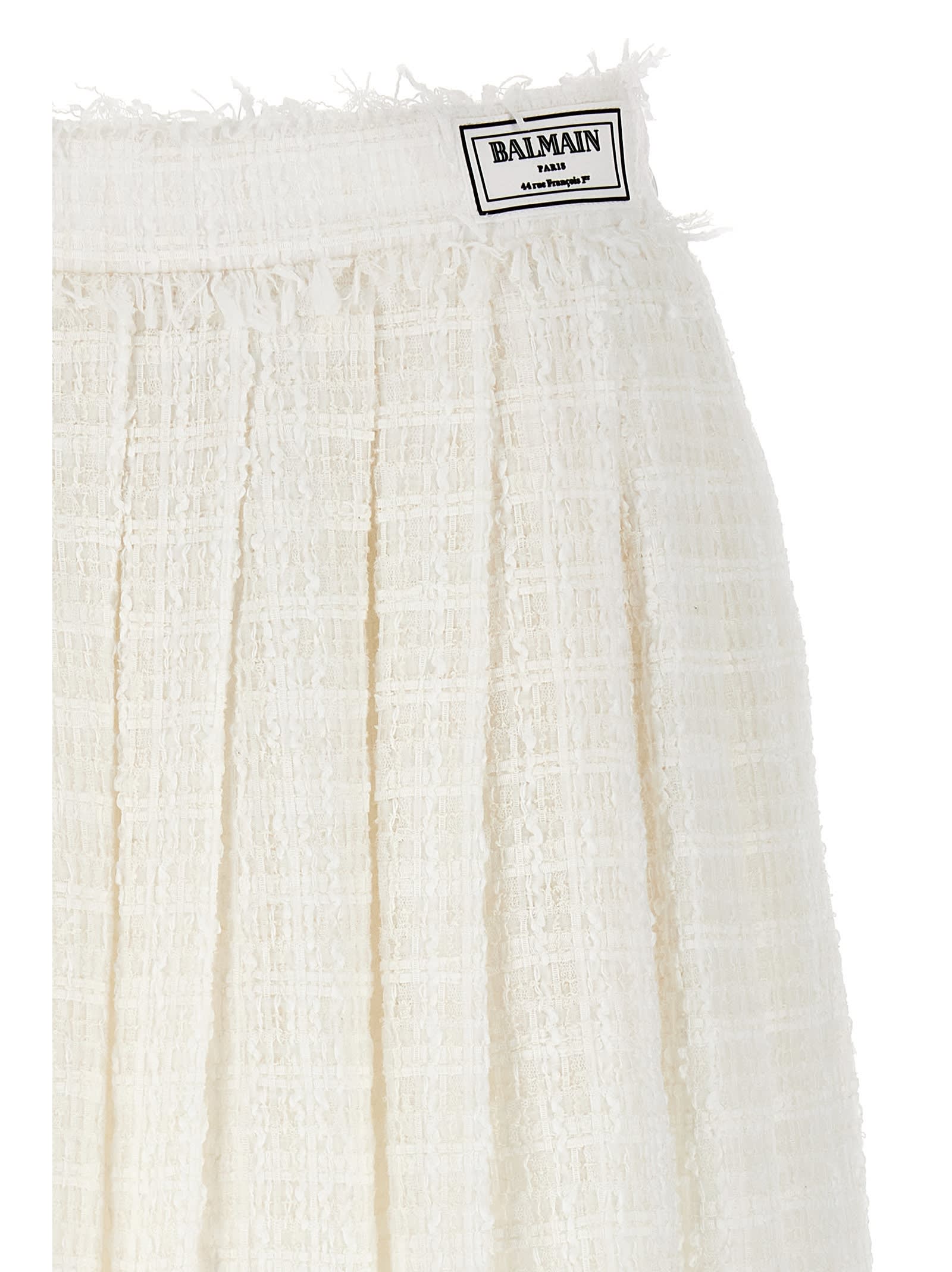 Balmain Tweed High-waisted Pleated Mini Skirt In White