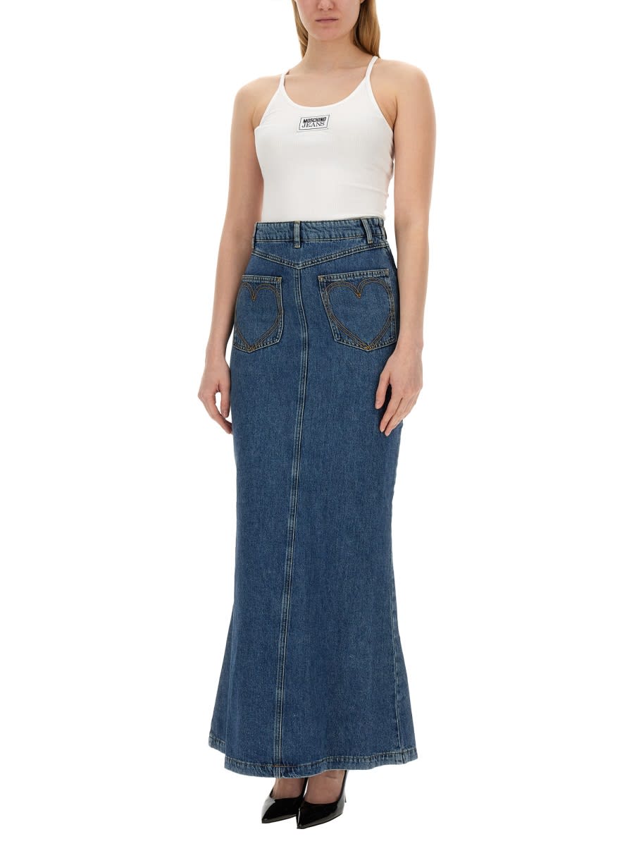 Shop M05ch1n0 Jeans Long Skirt In Blue