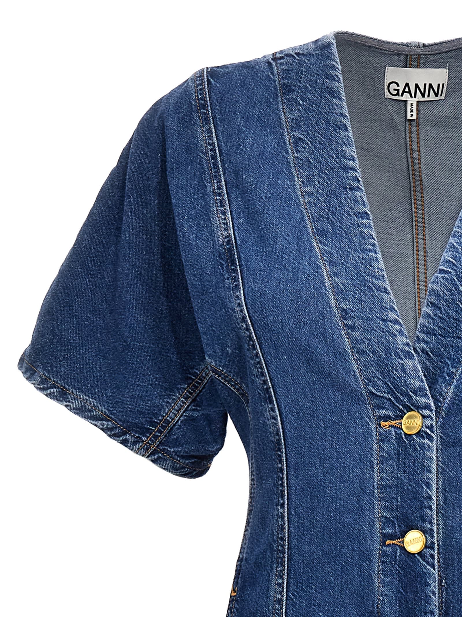 Shop Ganni Maxi Denim Dress In Blu