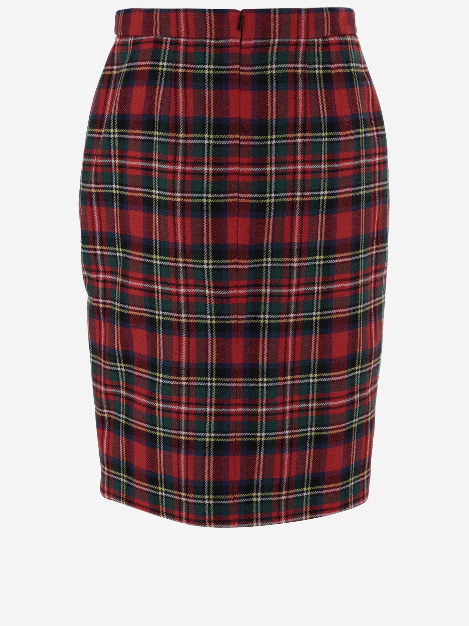 Shop Saint Laurent Wool Blend Skirt With Check Pattern In Multicolour