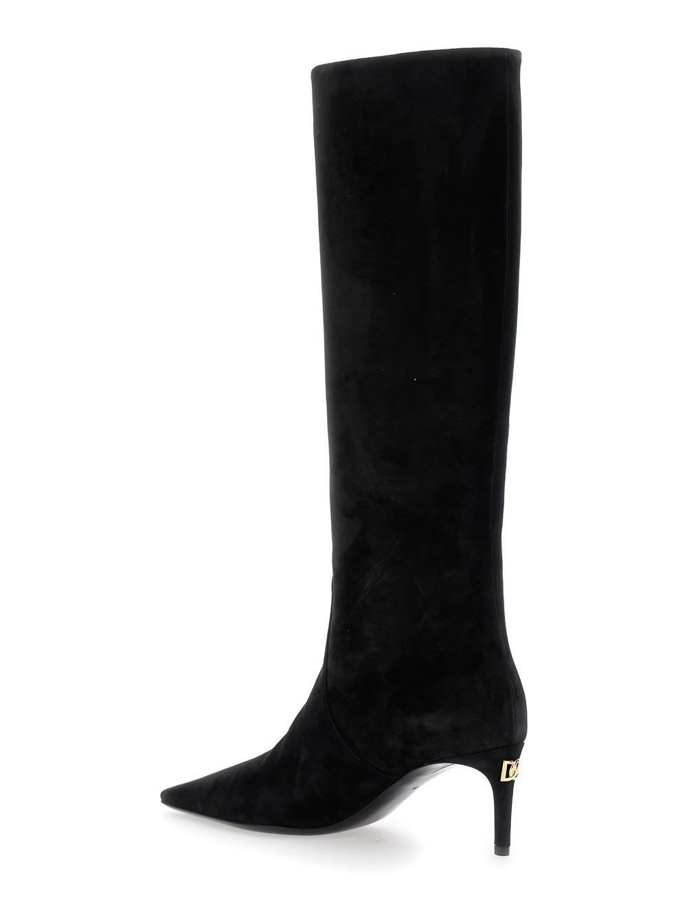 Shop Dolce & Gabbana Black High Boots With Dg Logo In Suede Woman