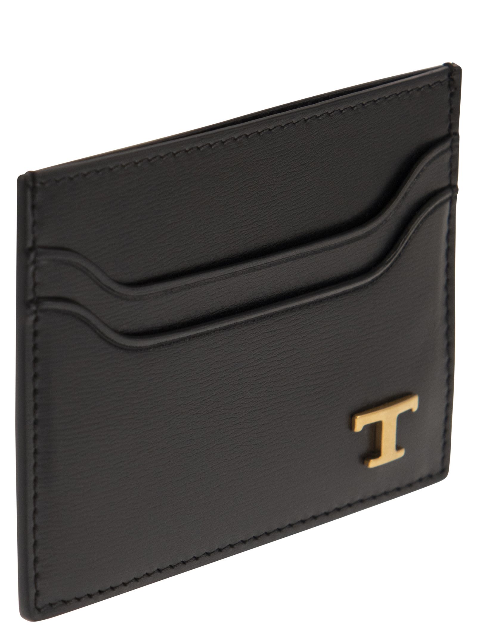 Shop Tod's Leather Card Holder With Logo In Black