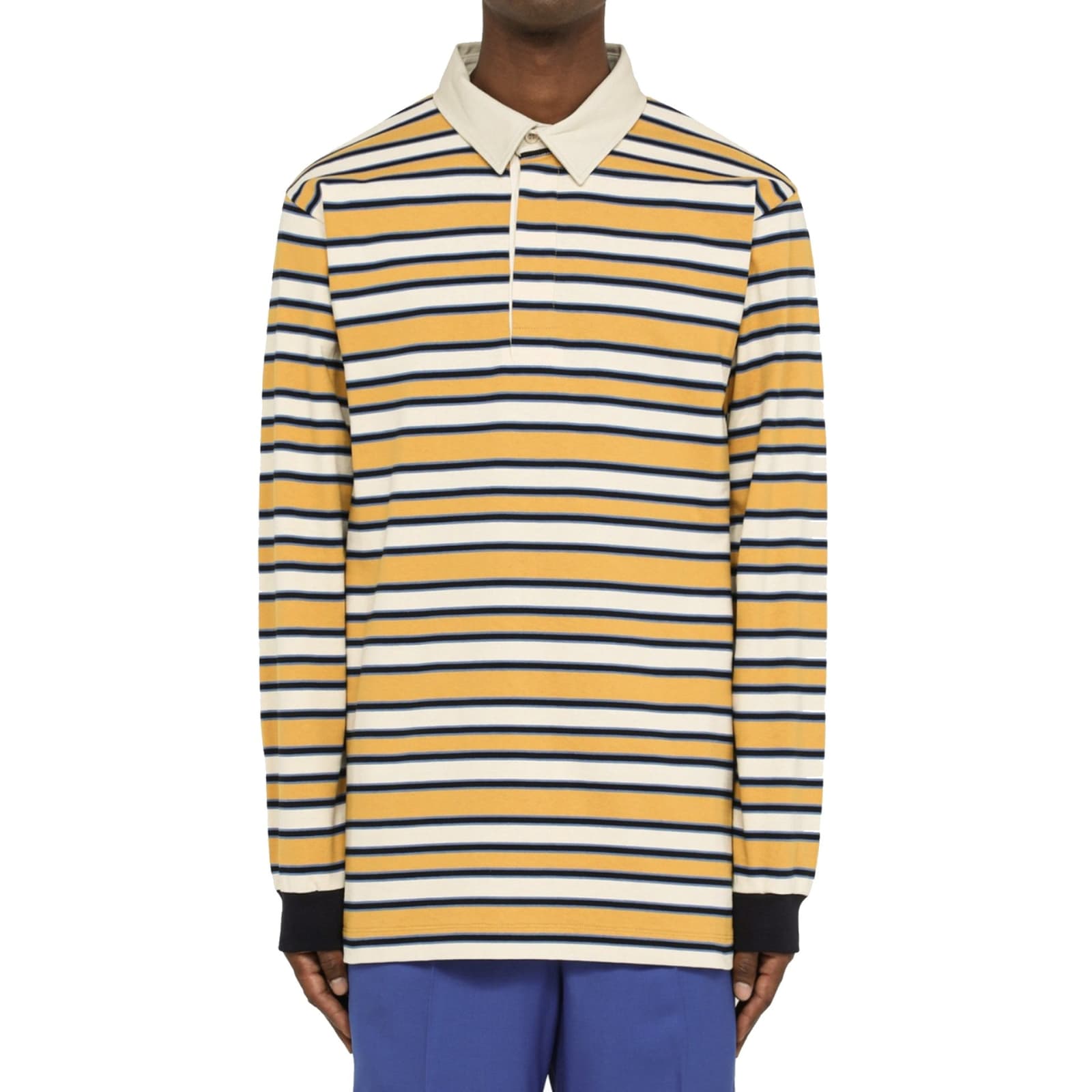Shop Gucci Striped Polo Shirt In Yellow