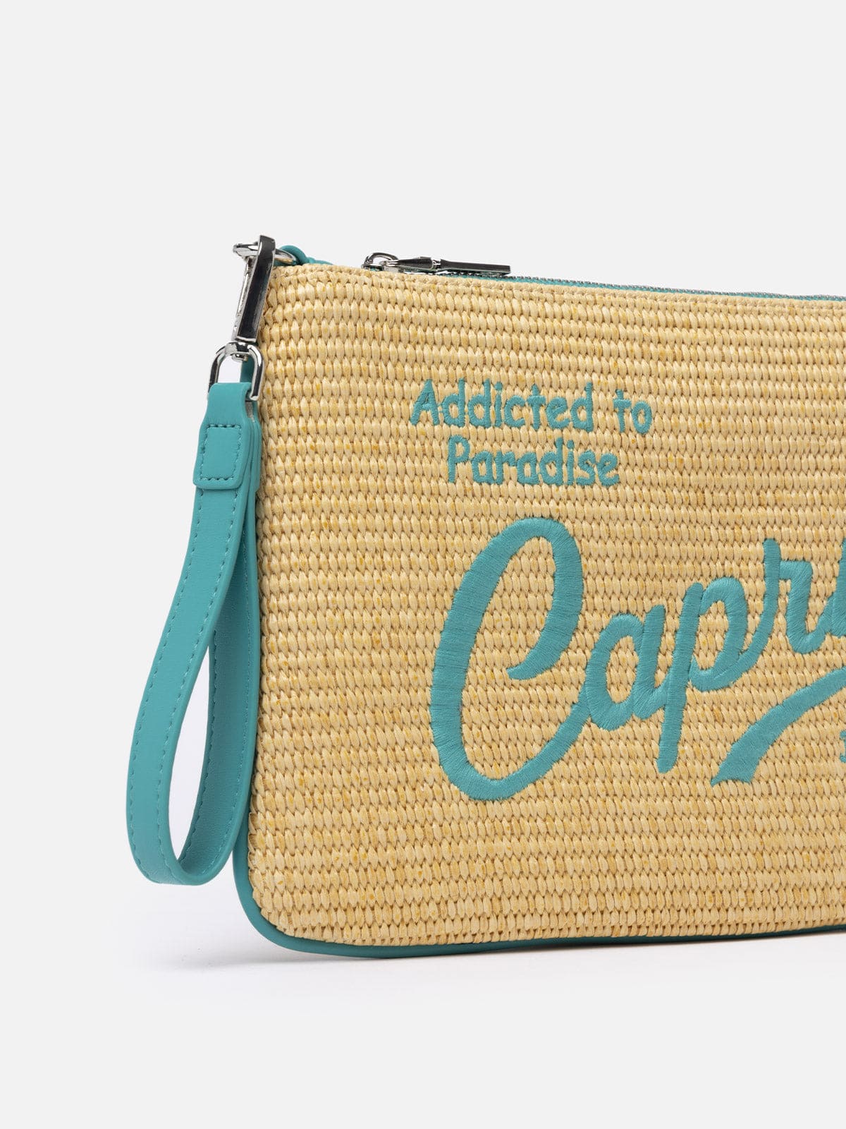 Mc2 Saint Barth Parisienne Straw Pouch Bag With Capri Embroidery In Green