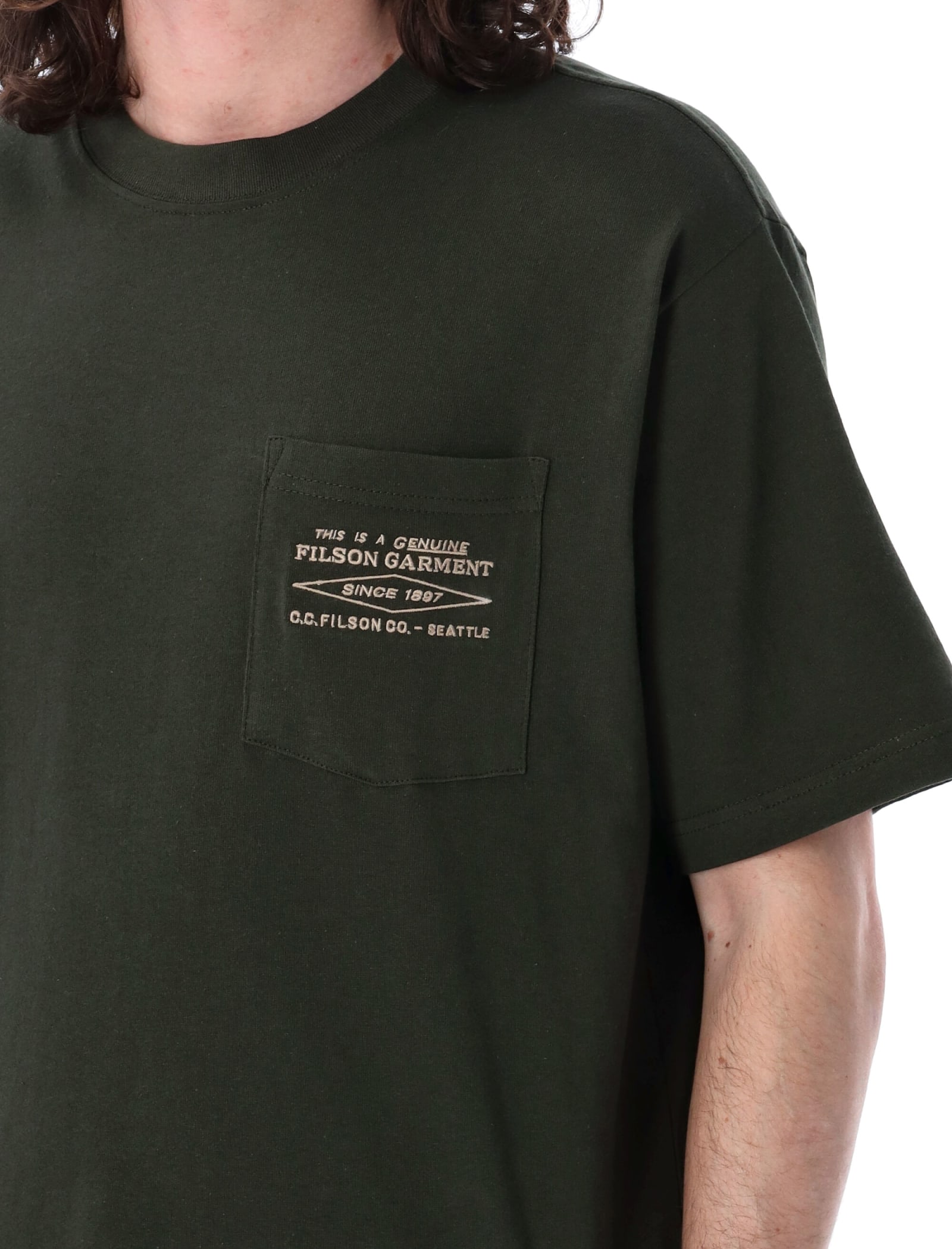 Shop Filson Embroidered Pocket T-shirt In Dk Green