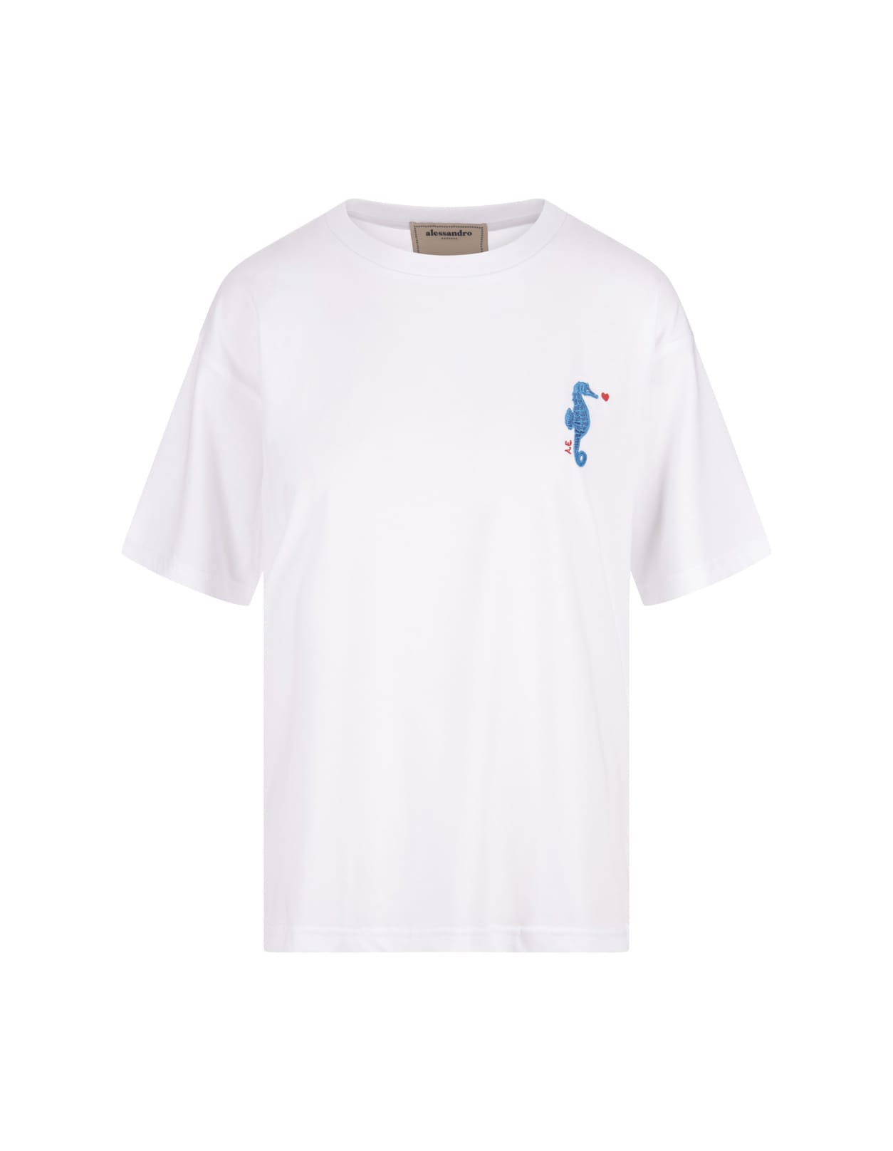 White T-shirt With Seahorse Embroidery