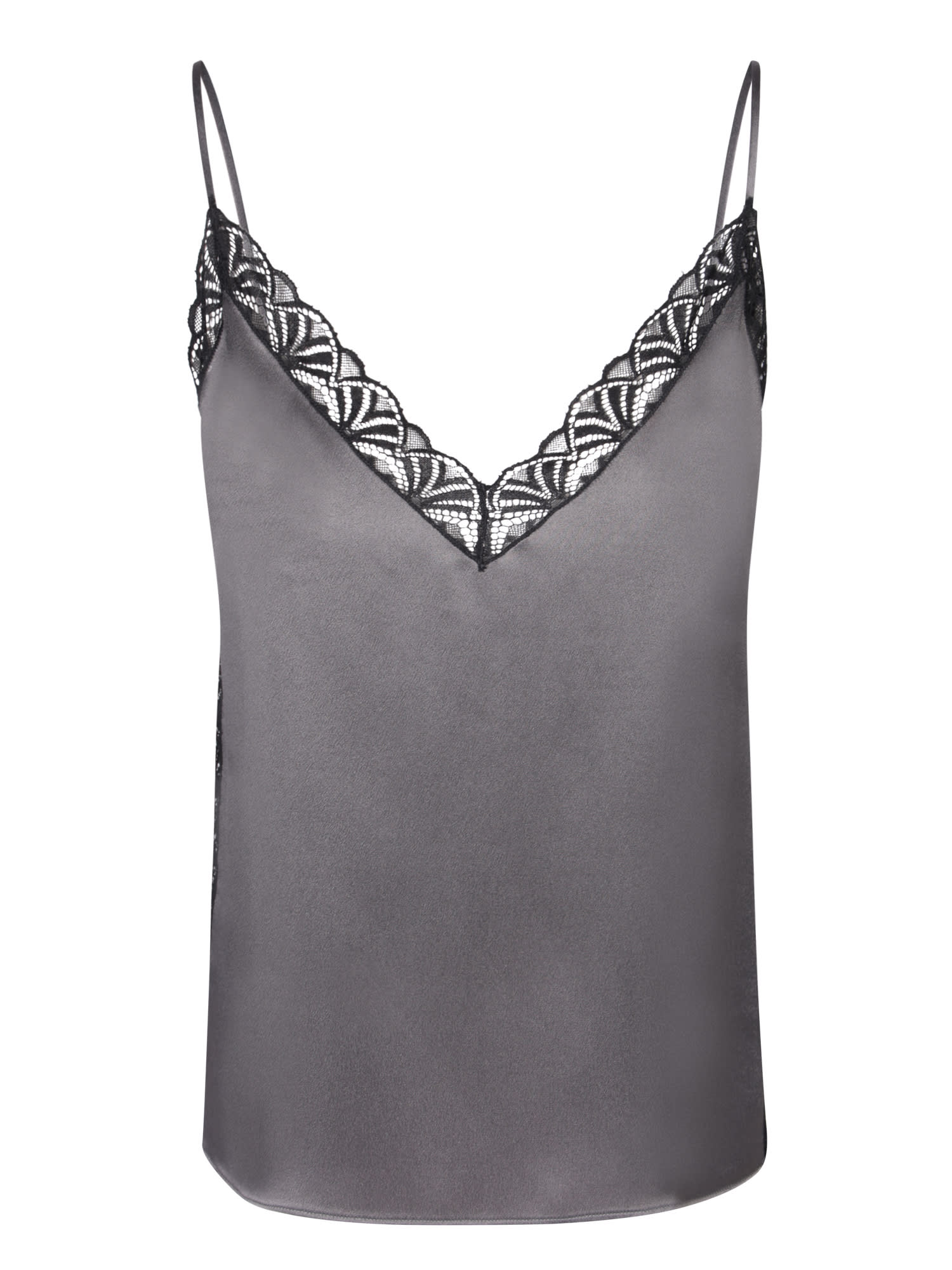 Shop Alberta Ferretti Grey Satin Lingerie Top With Lace