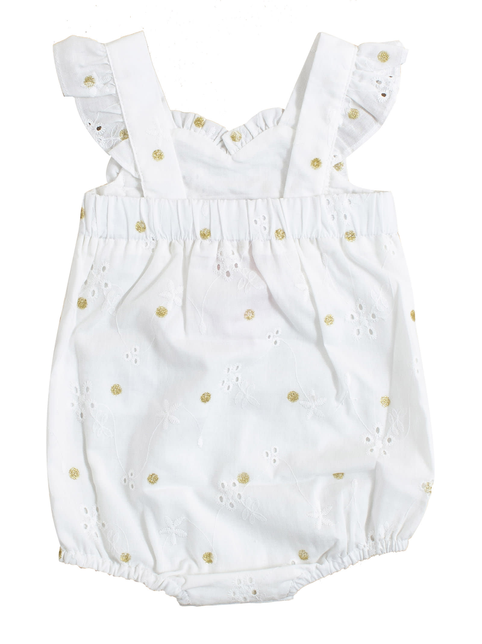 Lili Gaufrette Babies' Newborn Romper With Embroidery In Bianco-oro