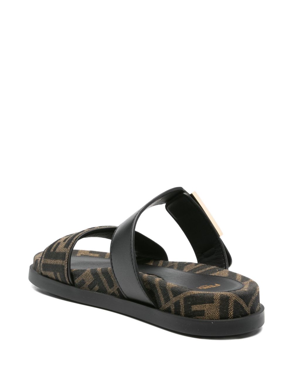 Fendi Leather Sandals With Double Strap And Buckle In Blue