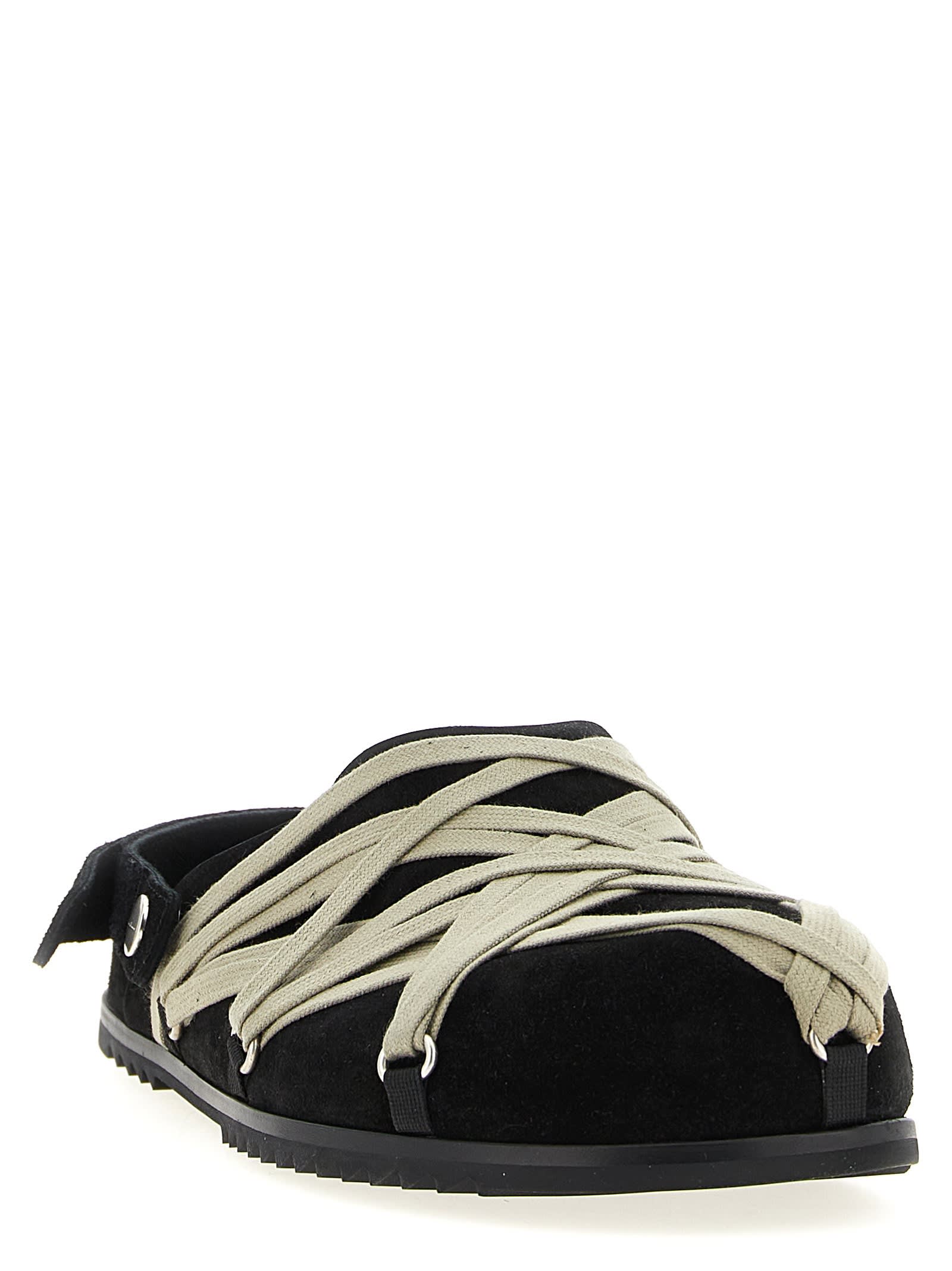 Rick Owens Granola Crisscross Straps Mule Sandals In Black