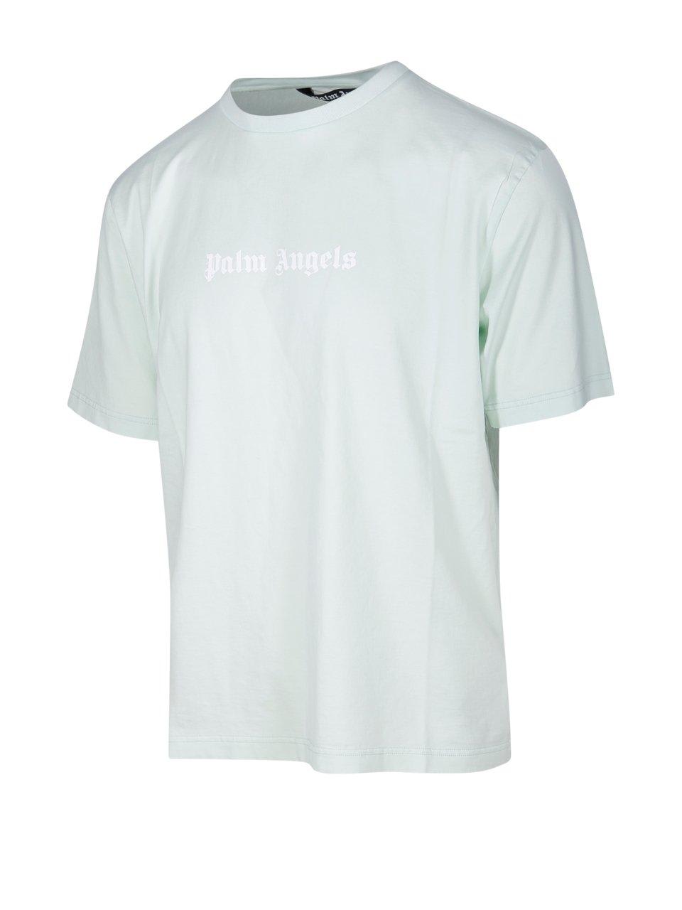 Shop Palm Angels Logo Printed Crewneck T-shirt In Mint Off White