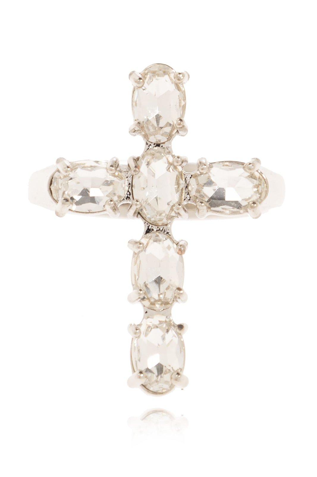 Shop Dolce & Gabbana Cross Embellished Ring In White