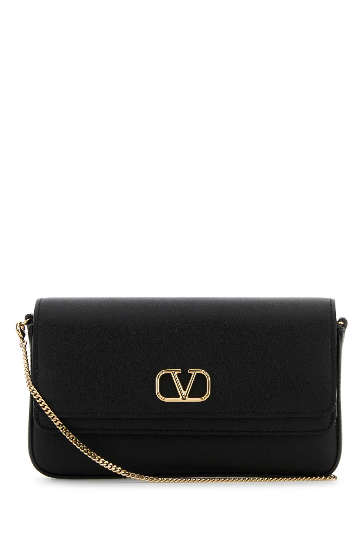 Shop Valentino Black Leather Vlogo Crossbody Bag In Nero