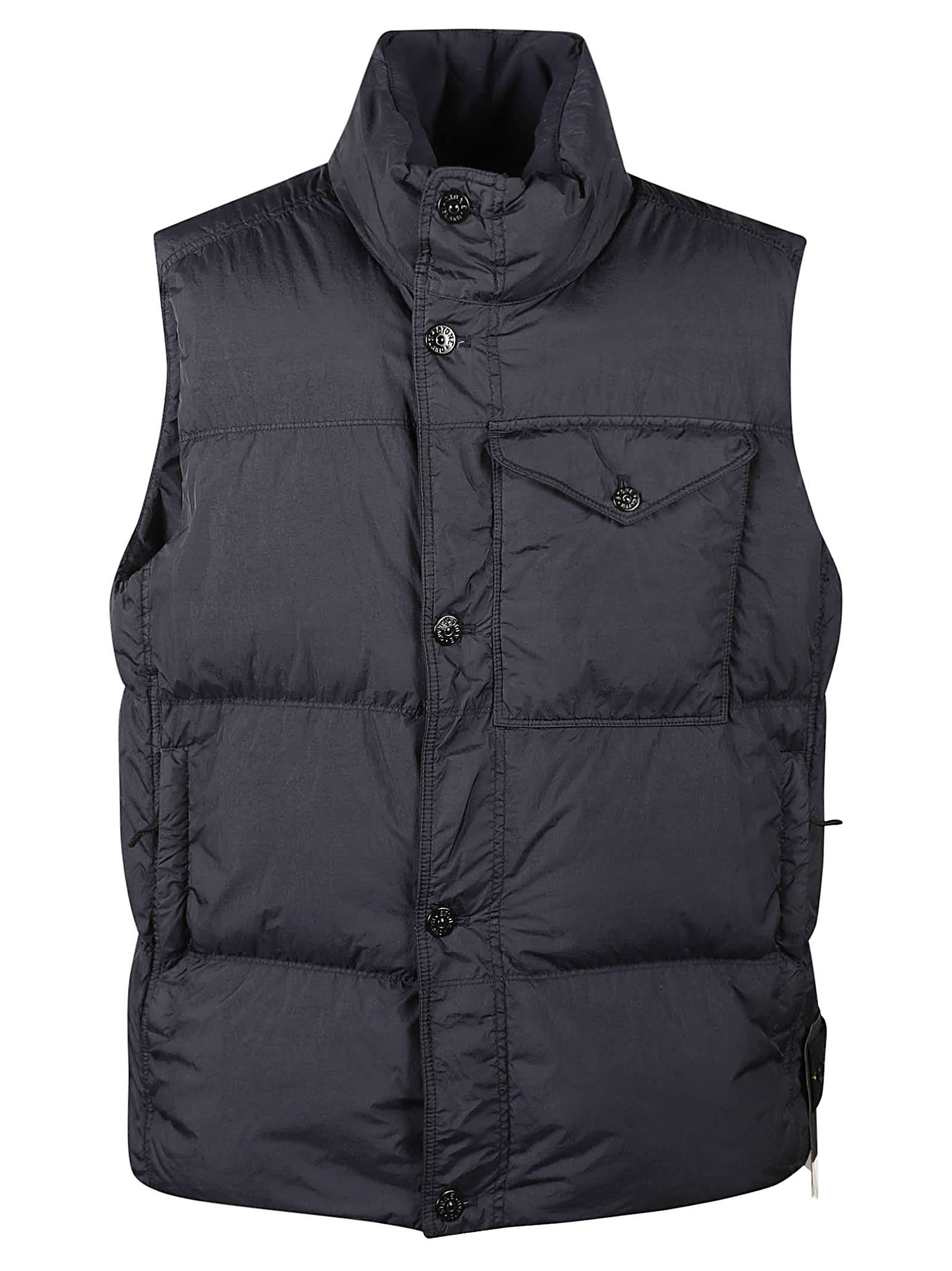 Shop Stone Island High-neck Buttoned Padded Vest In Navy Blue