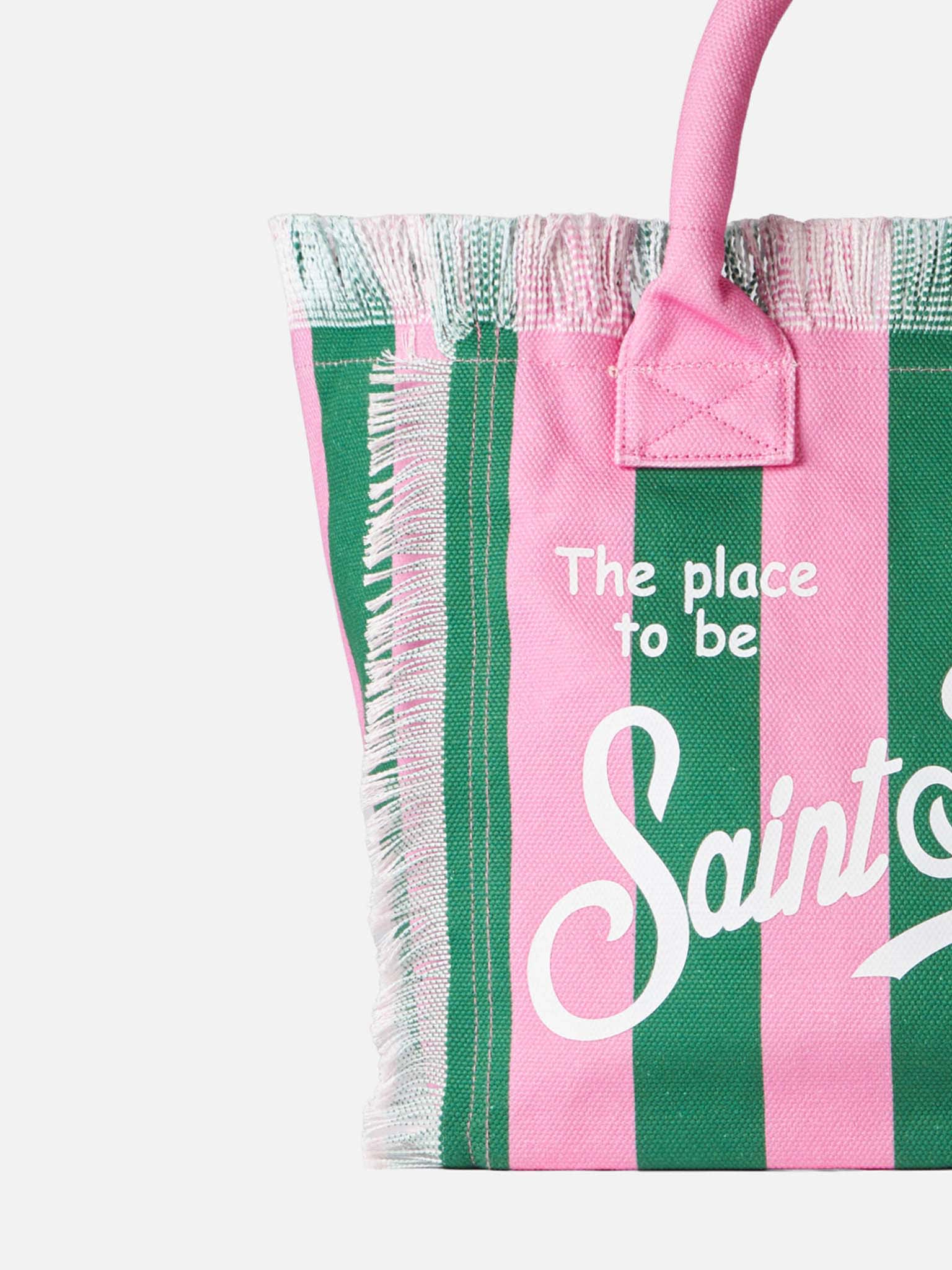 Mc2 Saint Barth Vanity Canvas Shoulder Bag With Pink And Green Stripes In Pink