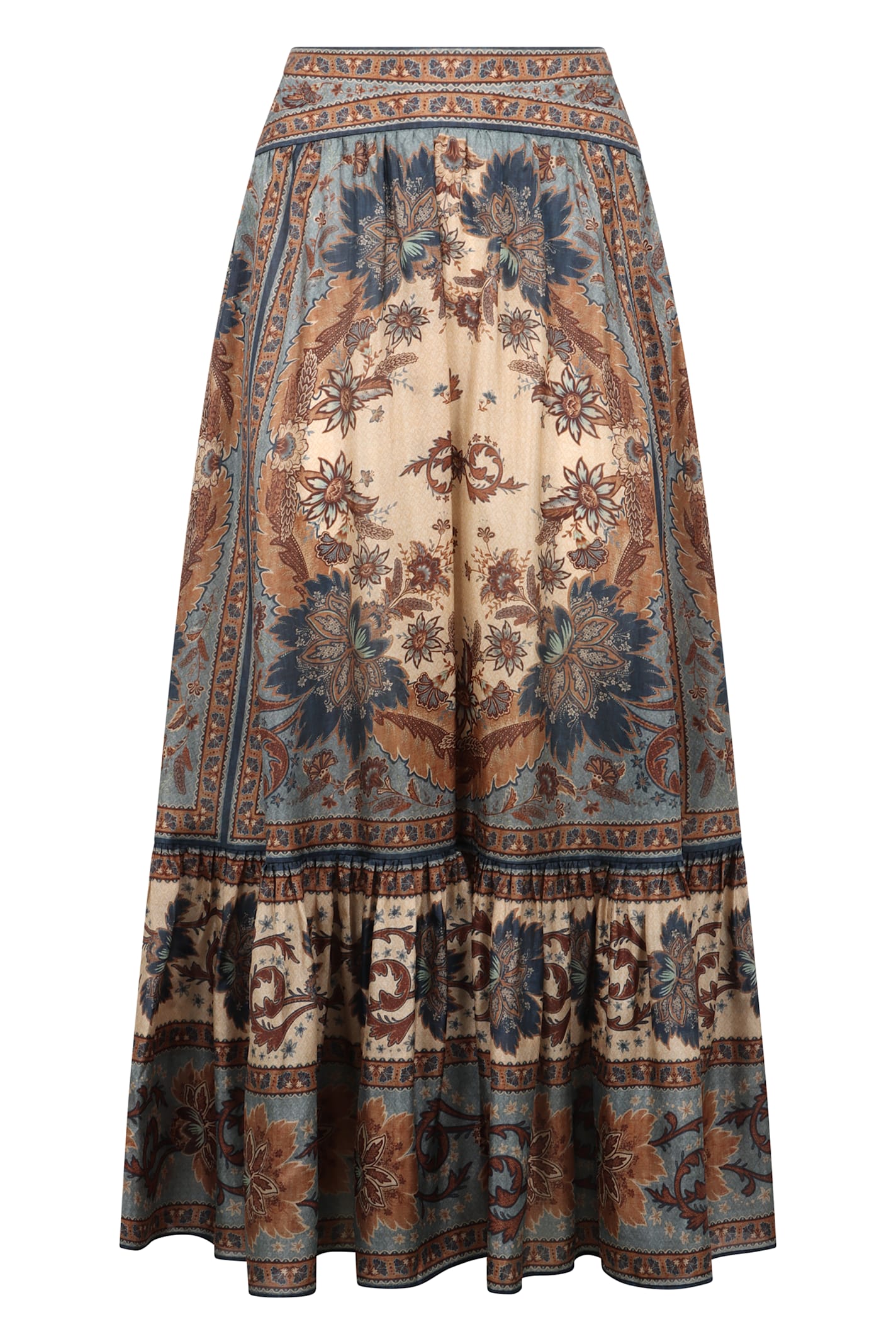 Zimmermann Ascension Printed Silk Skirt In Blue