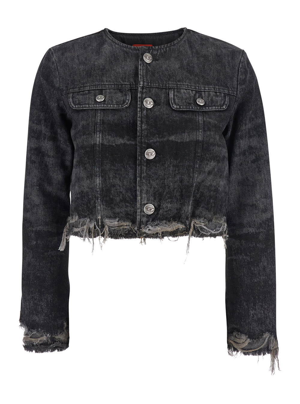 Diesel Grey Jacket With Round Neck And Frayed Edges In Cotton Blend Woman In Blue