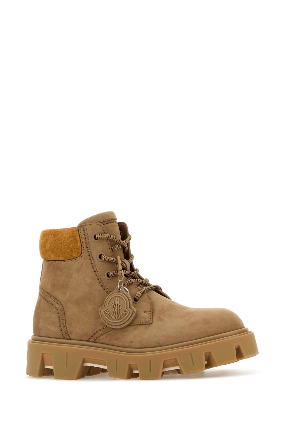 Moncler Camel Suede Peak City Ankle Boots In Brown