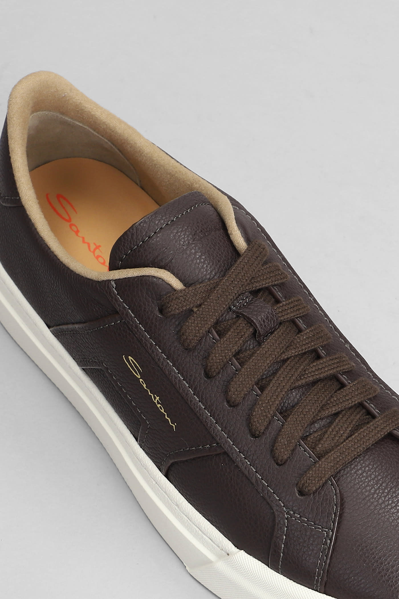 Shop Santoni Dbs Sneakers In Brown Leather