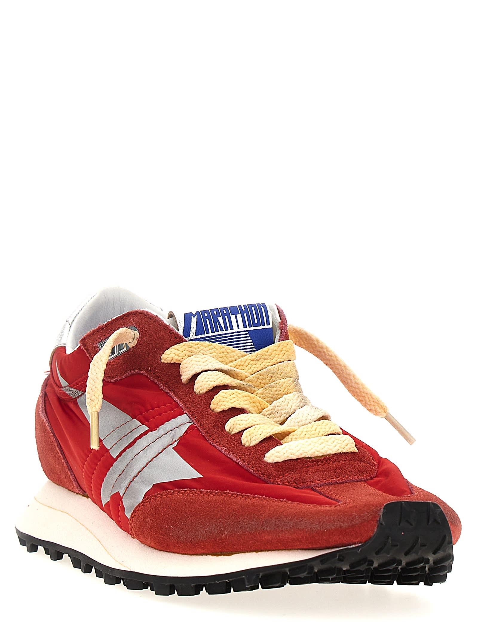 Golden Goose Marathon Sneakers With Red Nylon Upper And Silver Star Shoes In Red