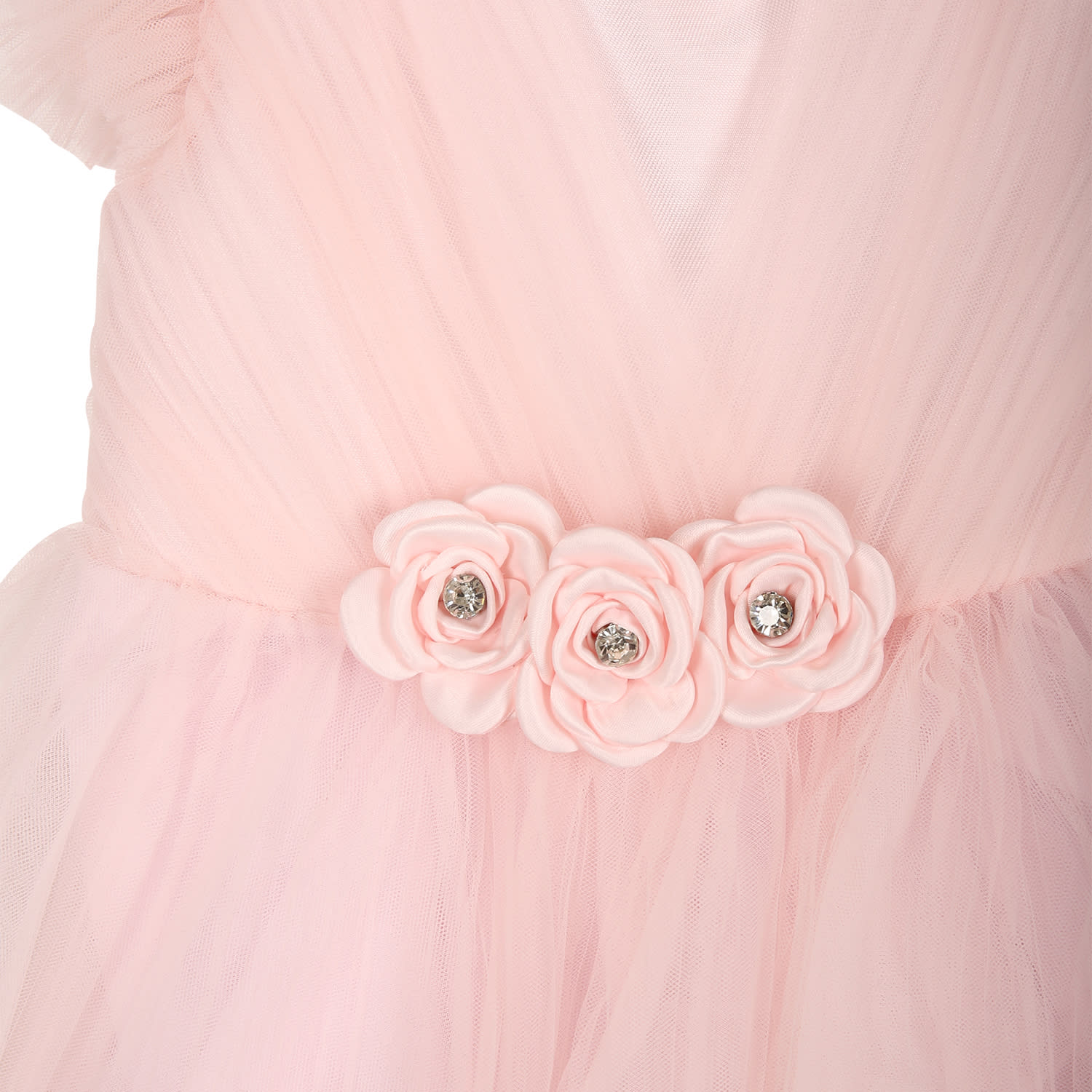 Shop Monnalisa Pink Tulle Dress For Baby Girl