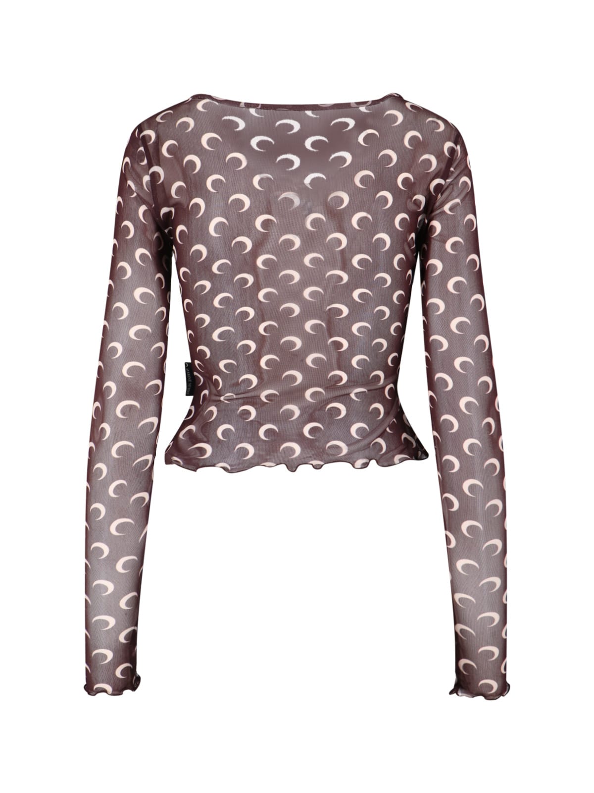 Marine Serre Recycled Moon Mesh Ss Cropped Top In Brown