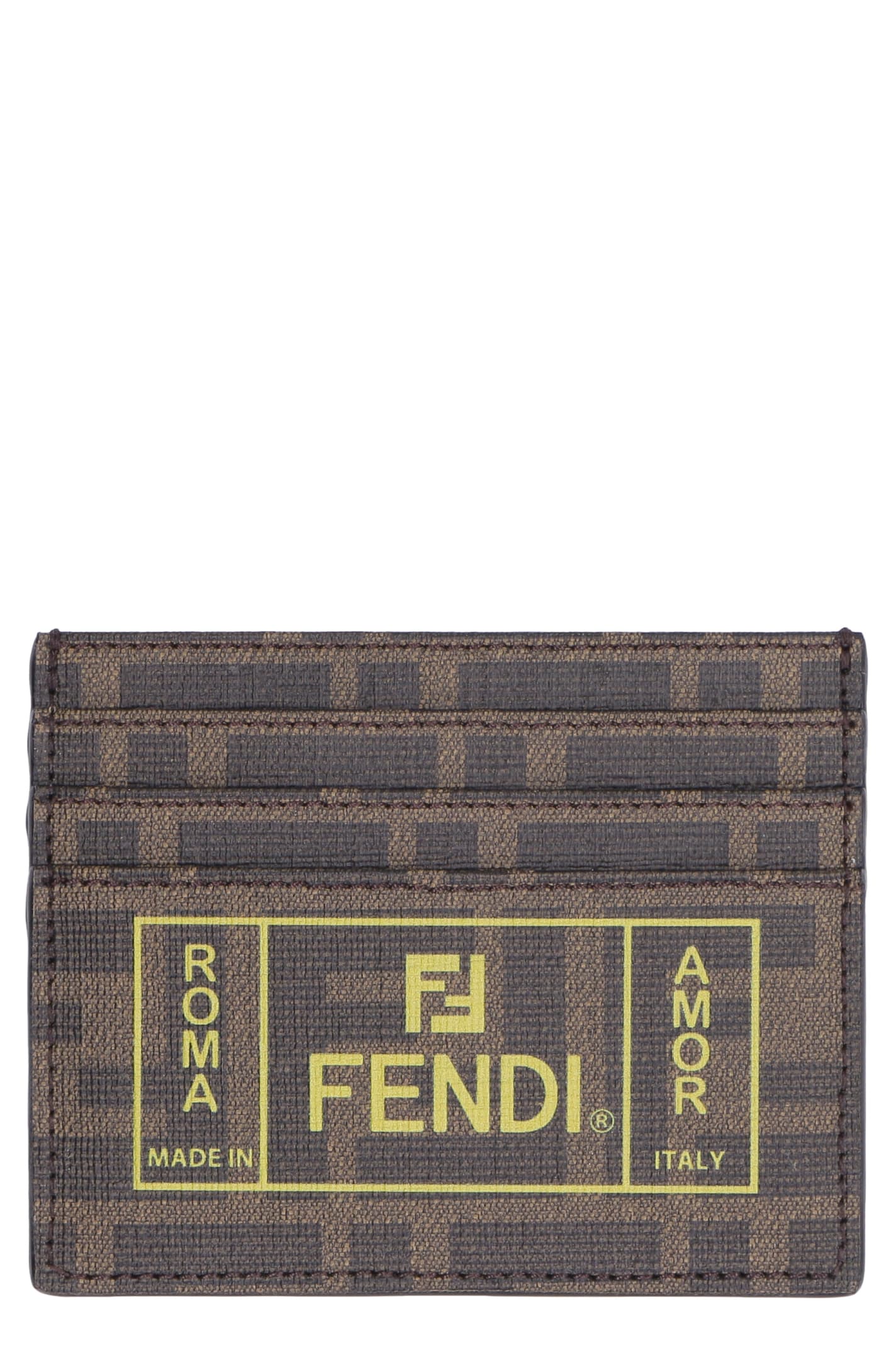 Fendi Coated Fabric Card Holder In Brown