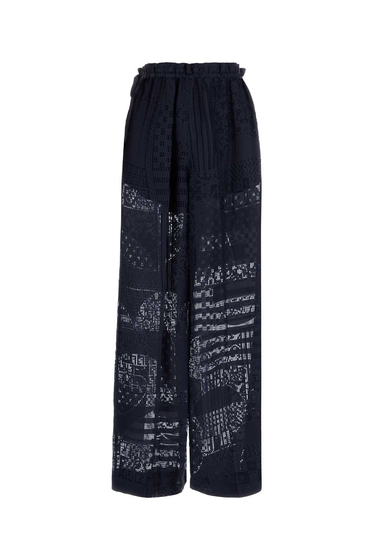 Fendi High Waist Wide Leg Trousers In Sheer Patterned Fabric In Blue