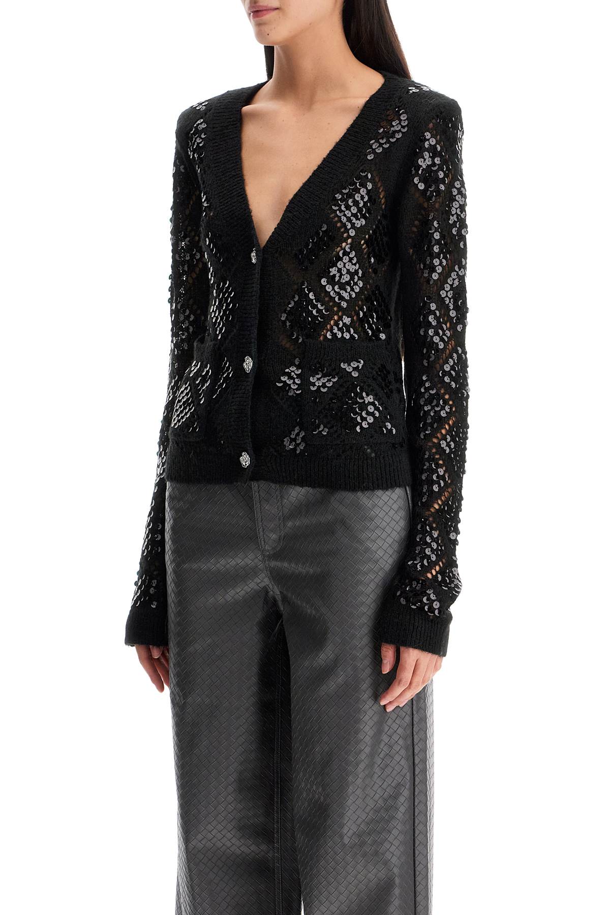 Shop Rotate Birger Christensen Perforated Cardigan With In Black (black)