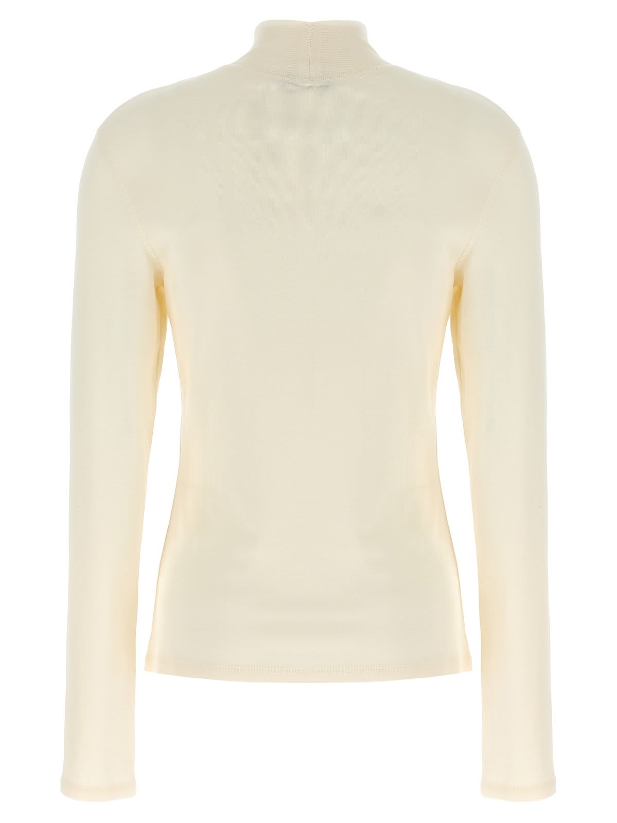 Shop Lemaire High-neck Long-sleeved Ribbed Top In Ivory