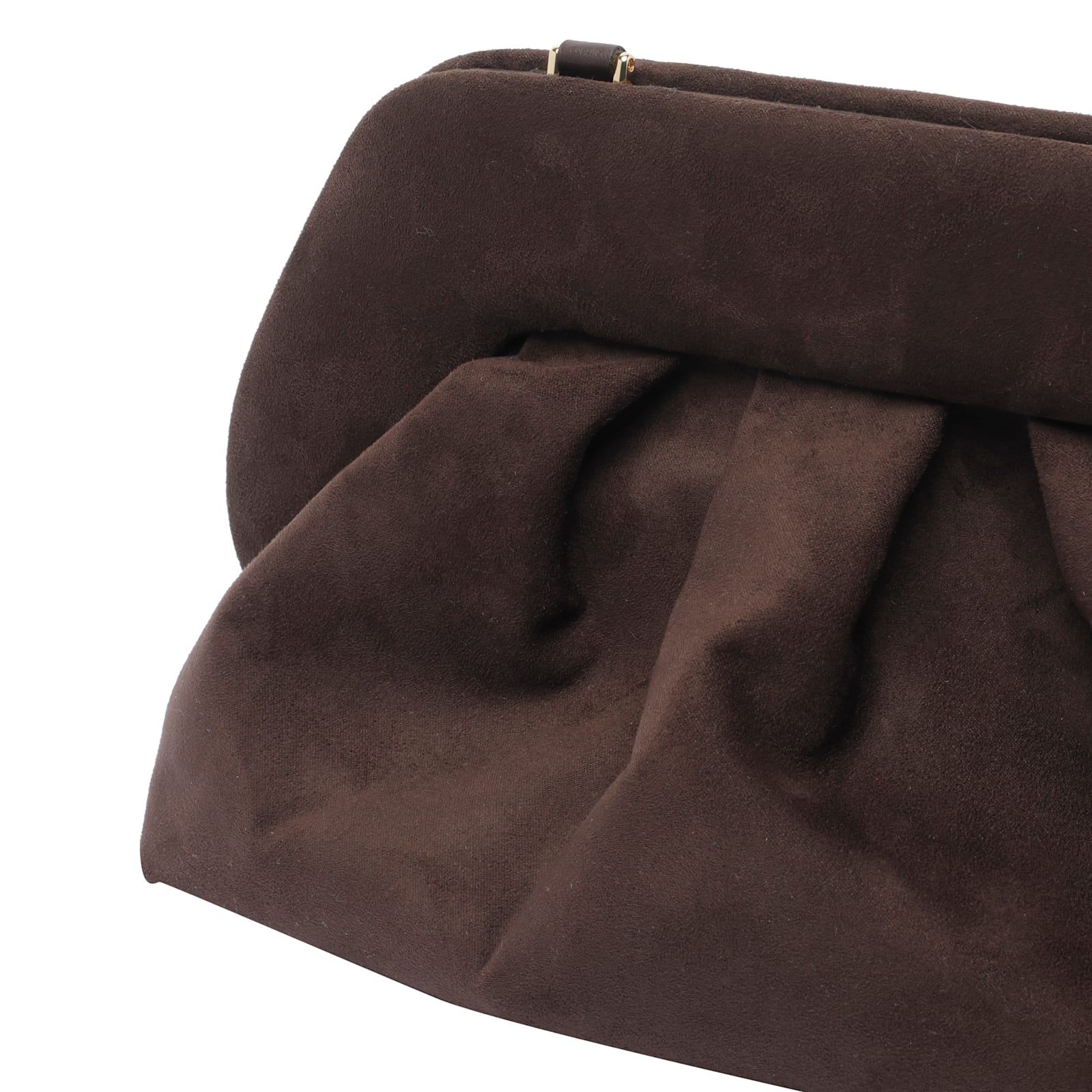 Themoirè Suede Pleated Shoulder Bag With Detachable Strap In Brown
