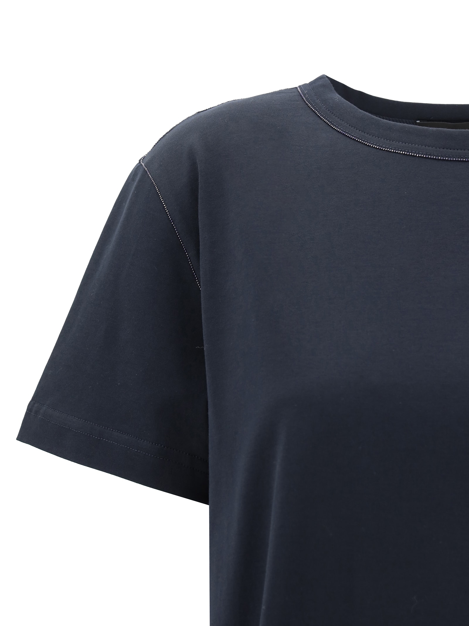 Fabiana Filippi Rhinestone Embellished Crew Neck T-shirt In Blu Notte