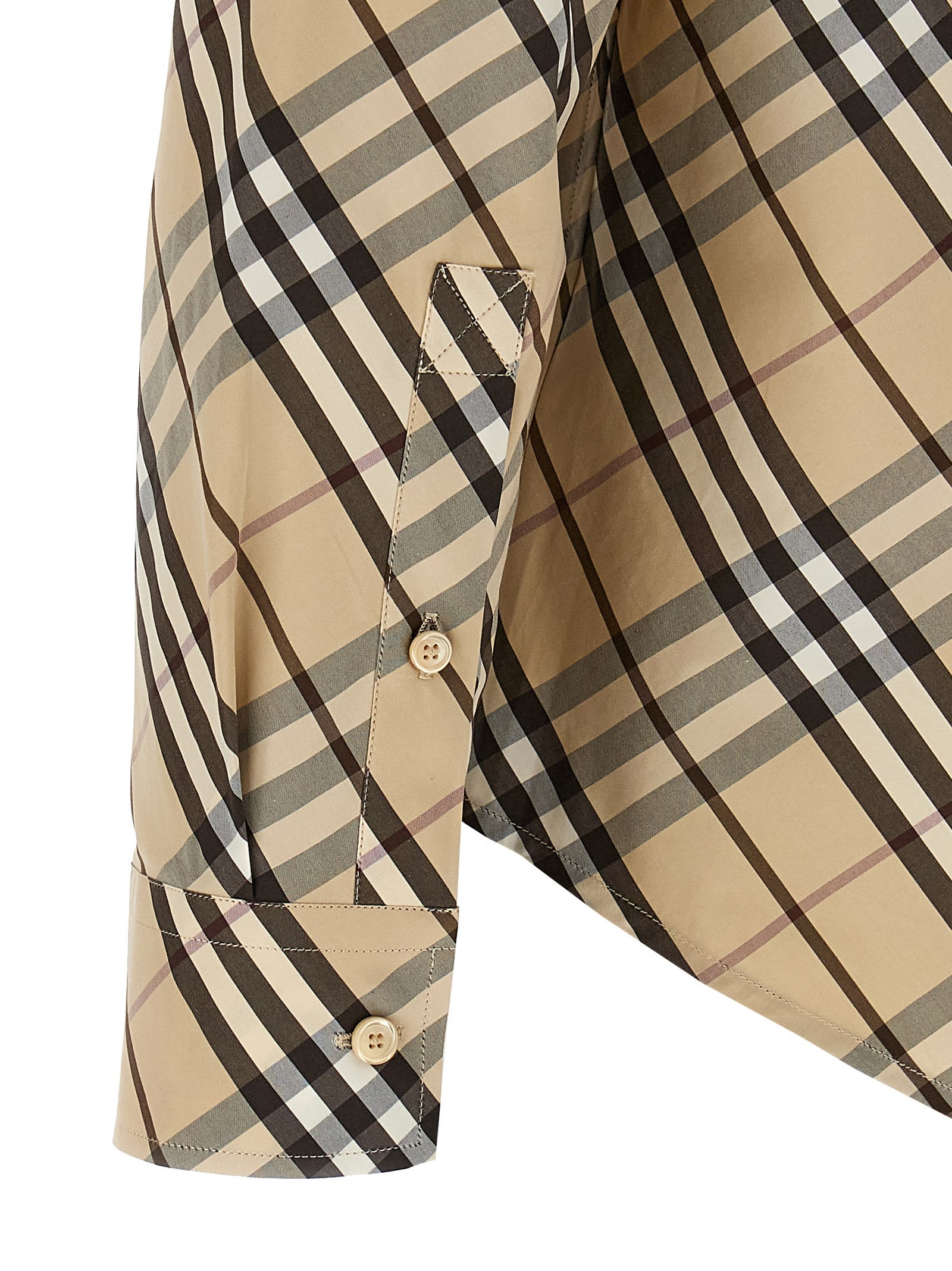 Burberry Check Shirt With Button-down Collar And Chest Pocket In Beige