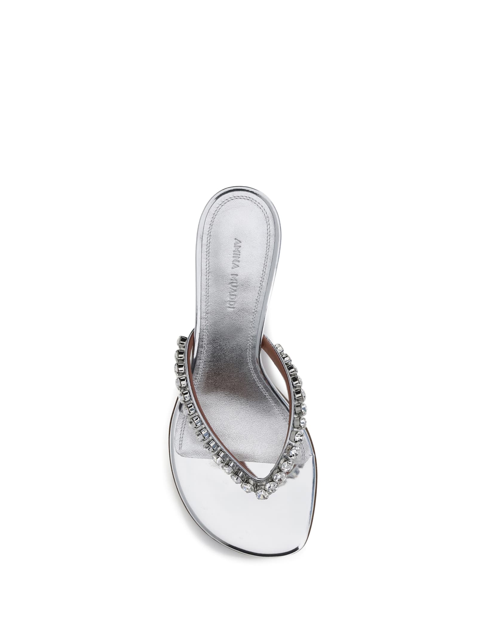 Amina Muaddi Leather Sandals With Crystal-embellished Straps