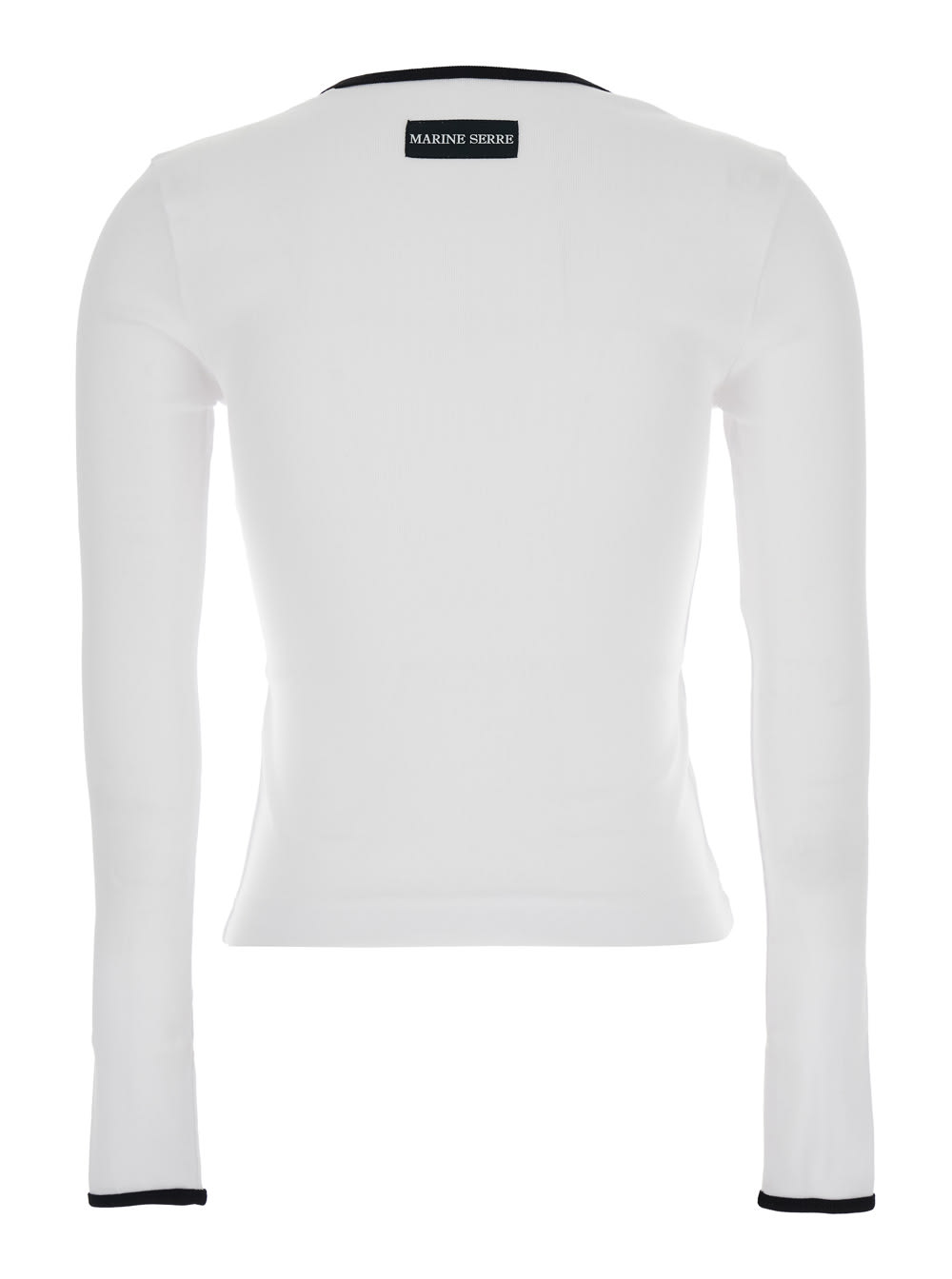 Marine Serre White Long-sleeve T-shirt With Logo Embroidery On The Front And Logo Patch On The Rear In Cotton Wom In White