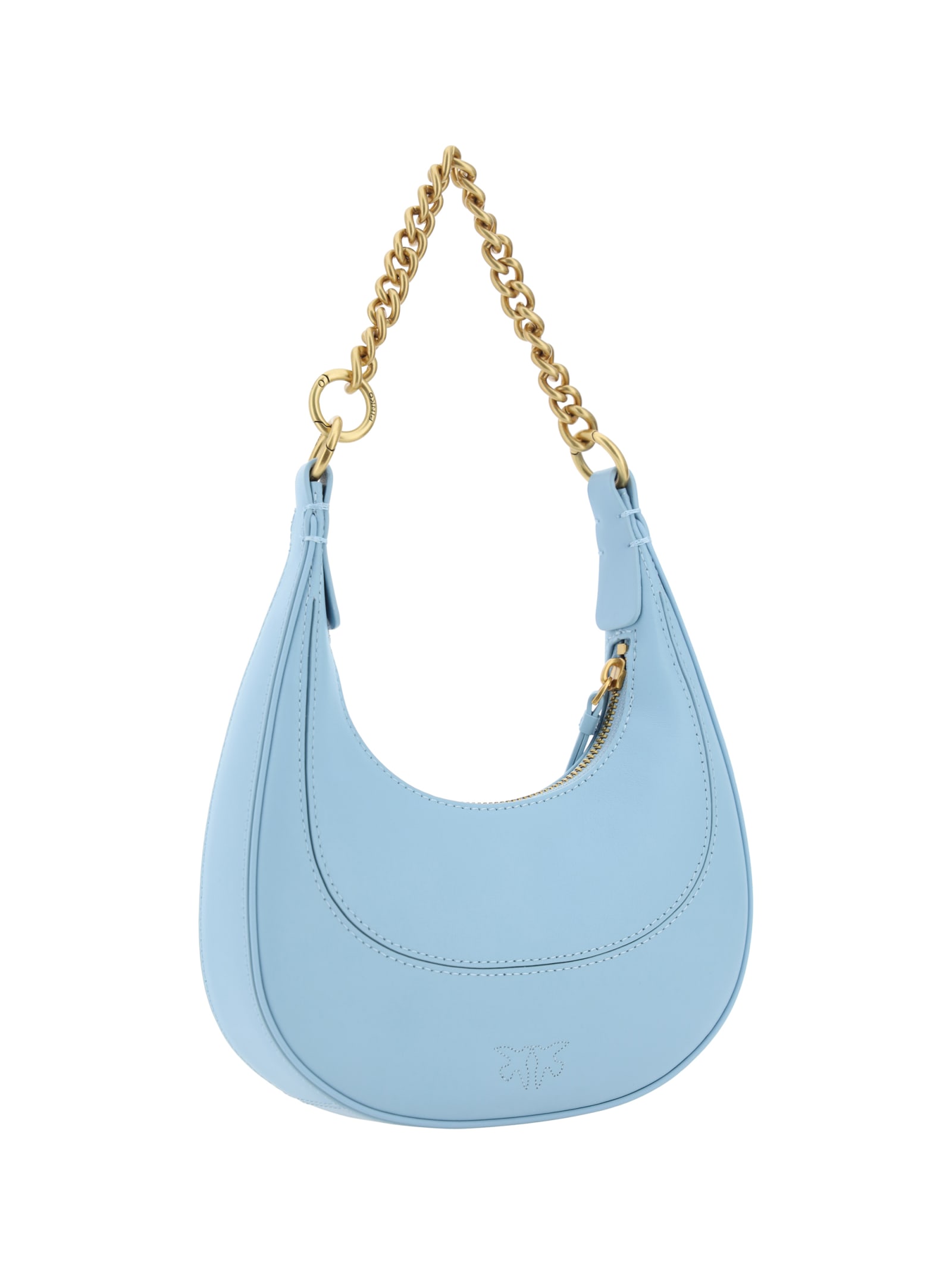 Shop Pinko Hobo Mini Brioche Shoulder Bag In Cool Blue-antique Gold