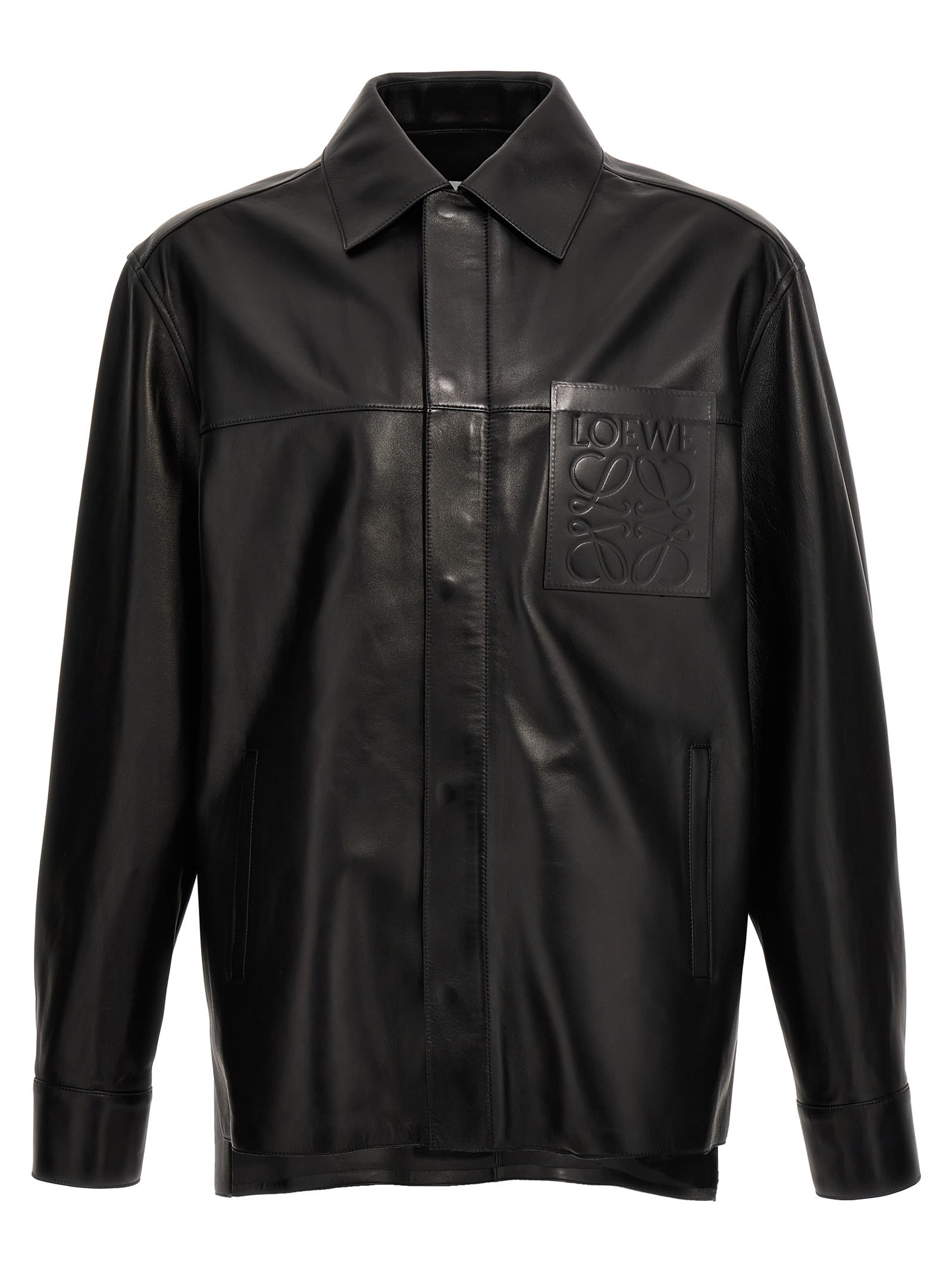 Shop Loewe Anagram Leather Shirt In Black