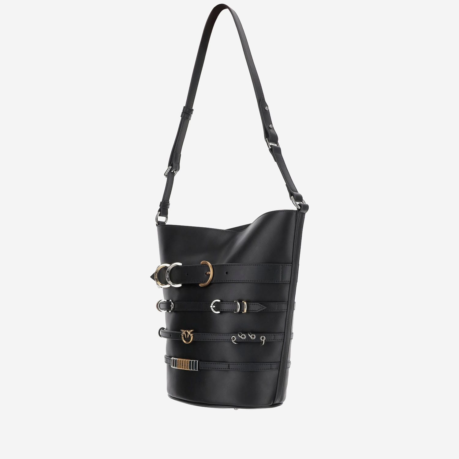 Pinko Leather Shoulder Bag With Straps In Black