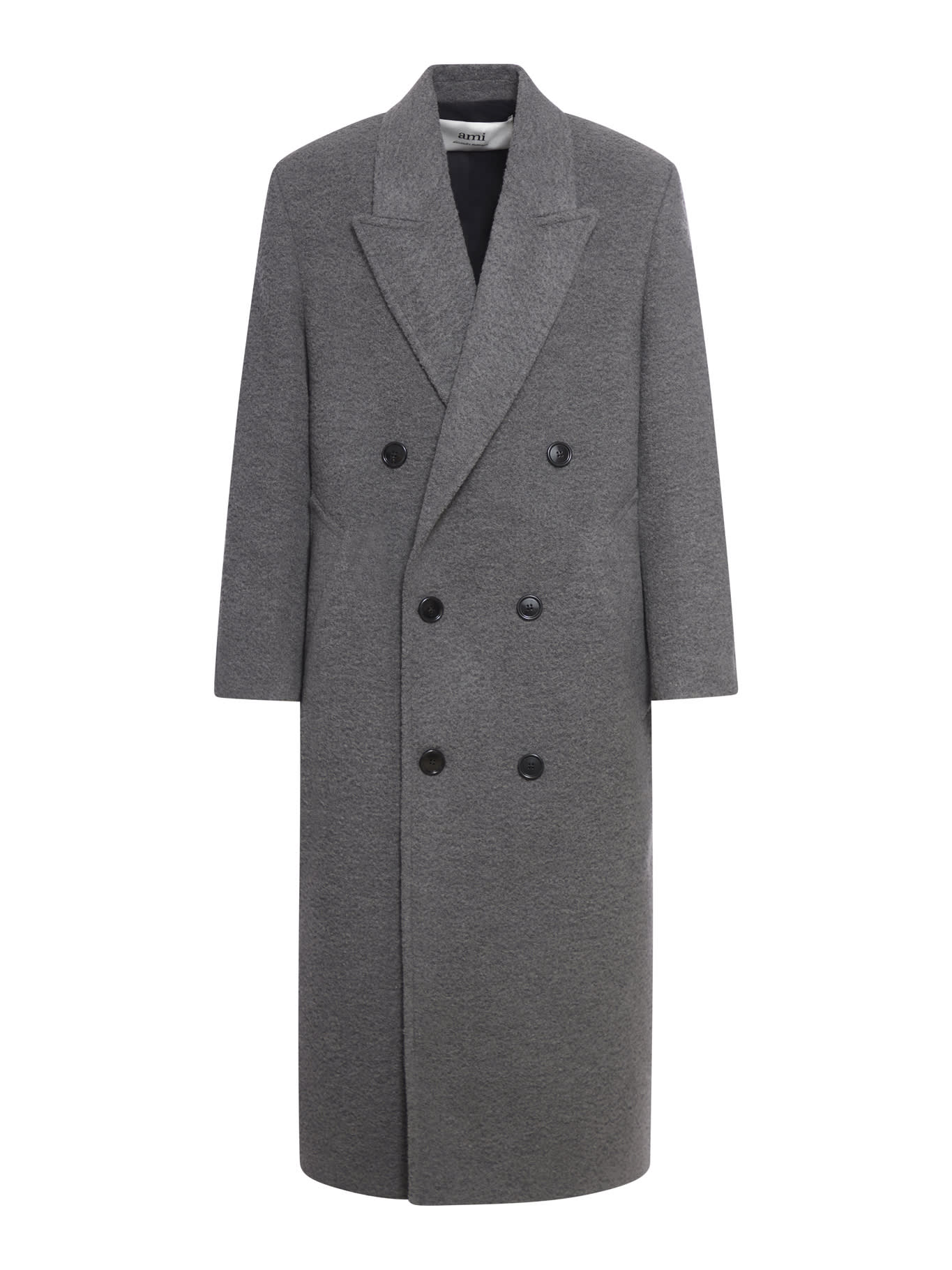 Shop Ami Alexandre Mattiussi Double Breasted Coat In Heather Grey