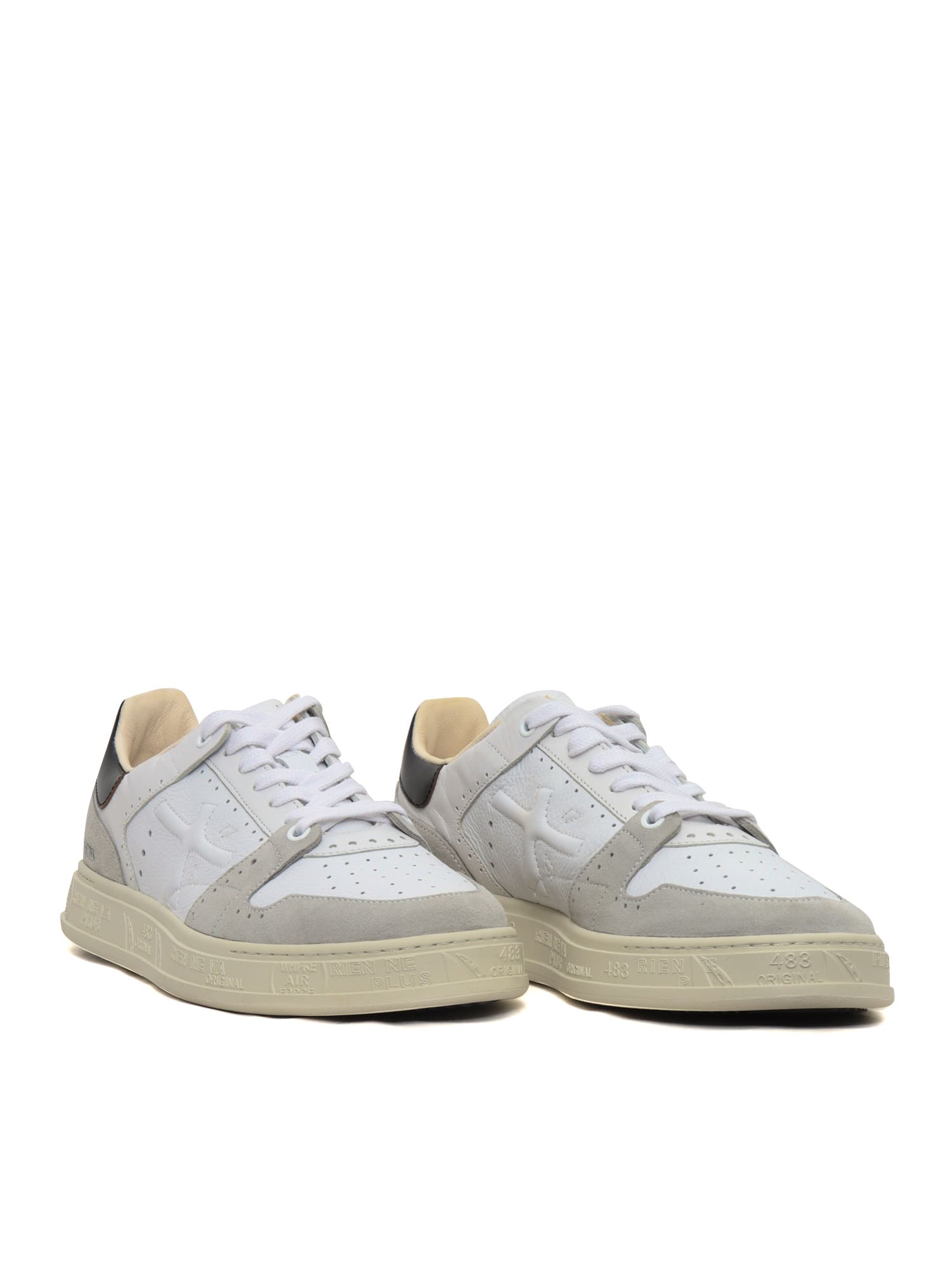 Premiata White Calf Leather Bos Taurus Low Top Sneakers In Gray