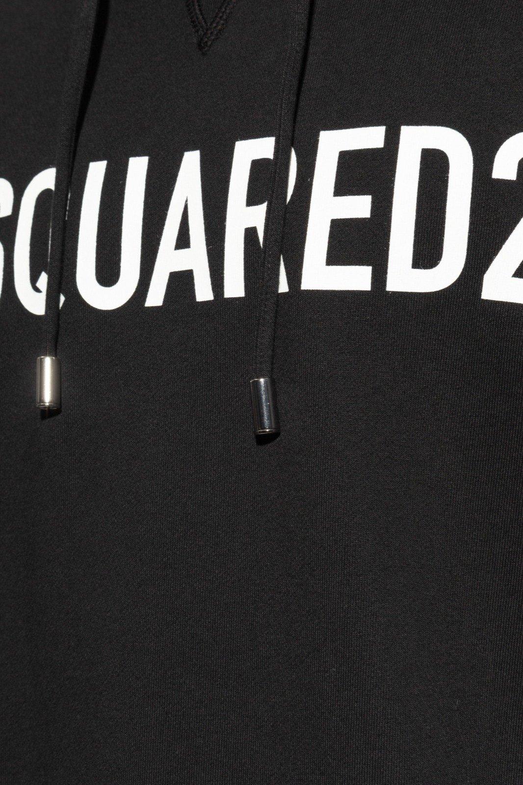 Shop Dsquared2 Logo Printed Drawstring Hoodie In Black