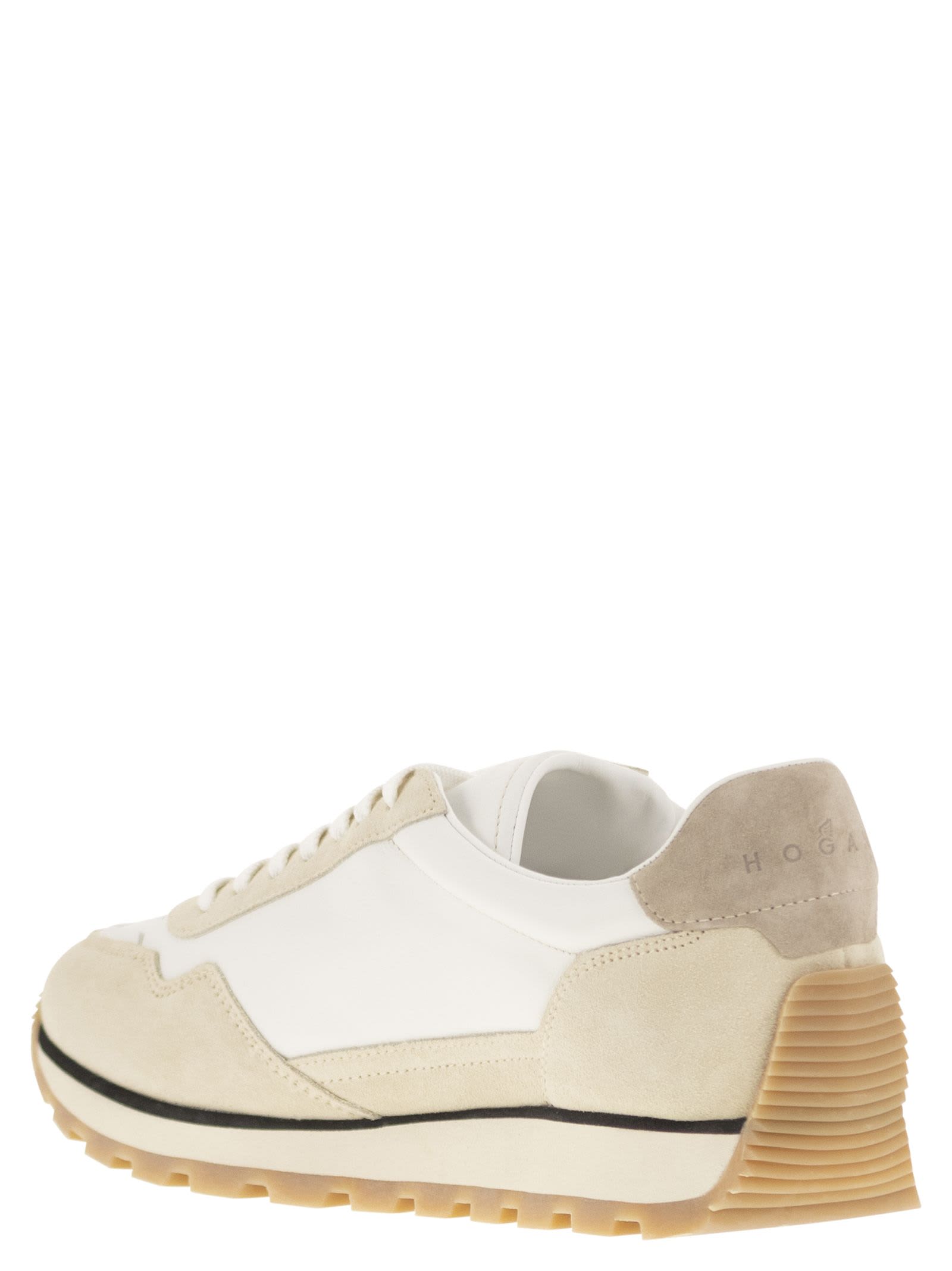 Shop Hogan 86er - Leather And Suede Trainers In White/beige