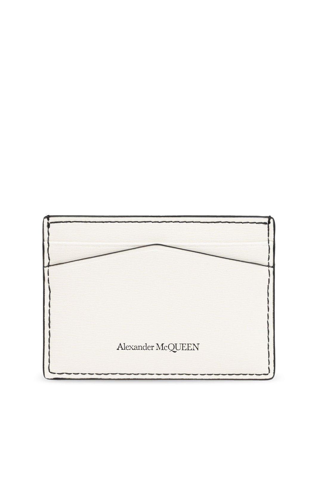 Alexander Mcqueen Skull Stud Embellished Card Holder In Cream