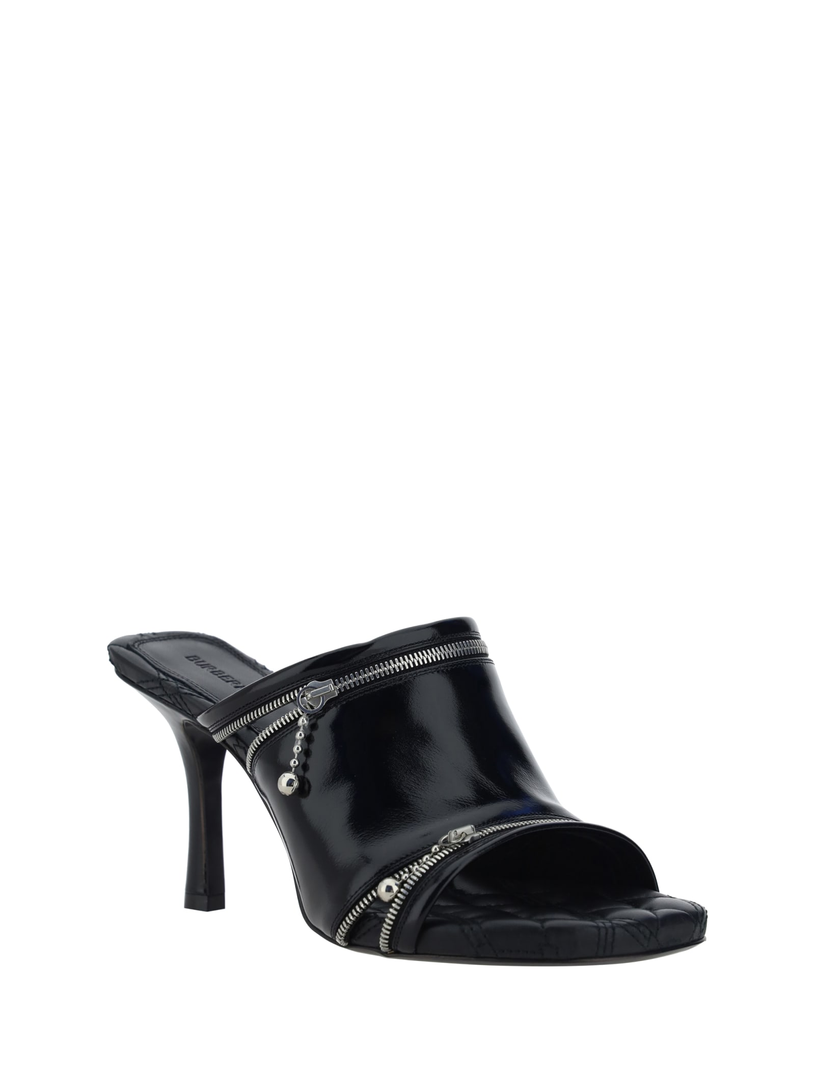 Shop Burberry Peep Black Leather Sandals