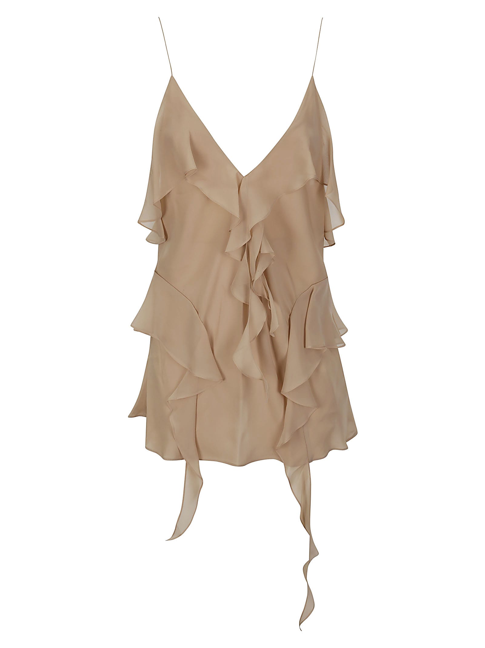 Khaite Piet Cascading-ruffle Sleeveless Tunic Top In Beige
